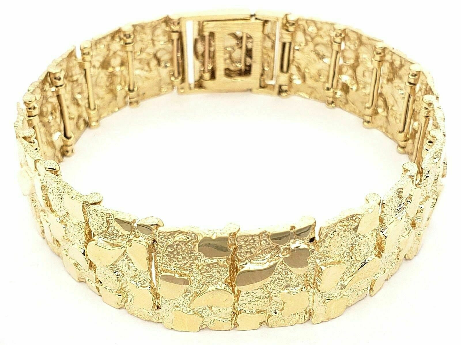 Men's 10k Yellow Gold Solid Nugget Bracelet 7"- 7.5" 18.5mm 43.8 grams