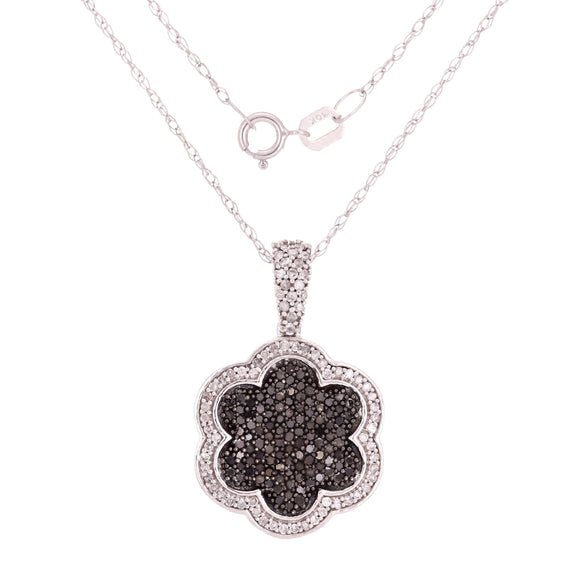 10k White Gold 0.60ctw Black & White Diamond Pave Daisy Pendant Necklace 18