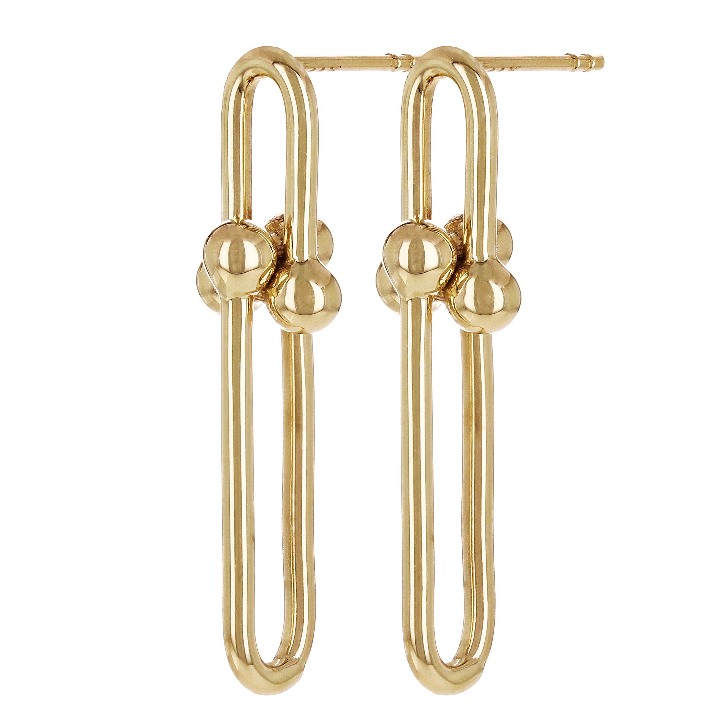 Italian 14k Yellow Gold Solid U Shape Hardwear Link Dangling Earrings 1.4" 3.4g