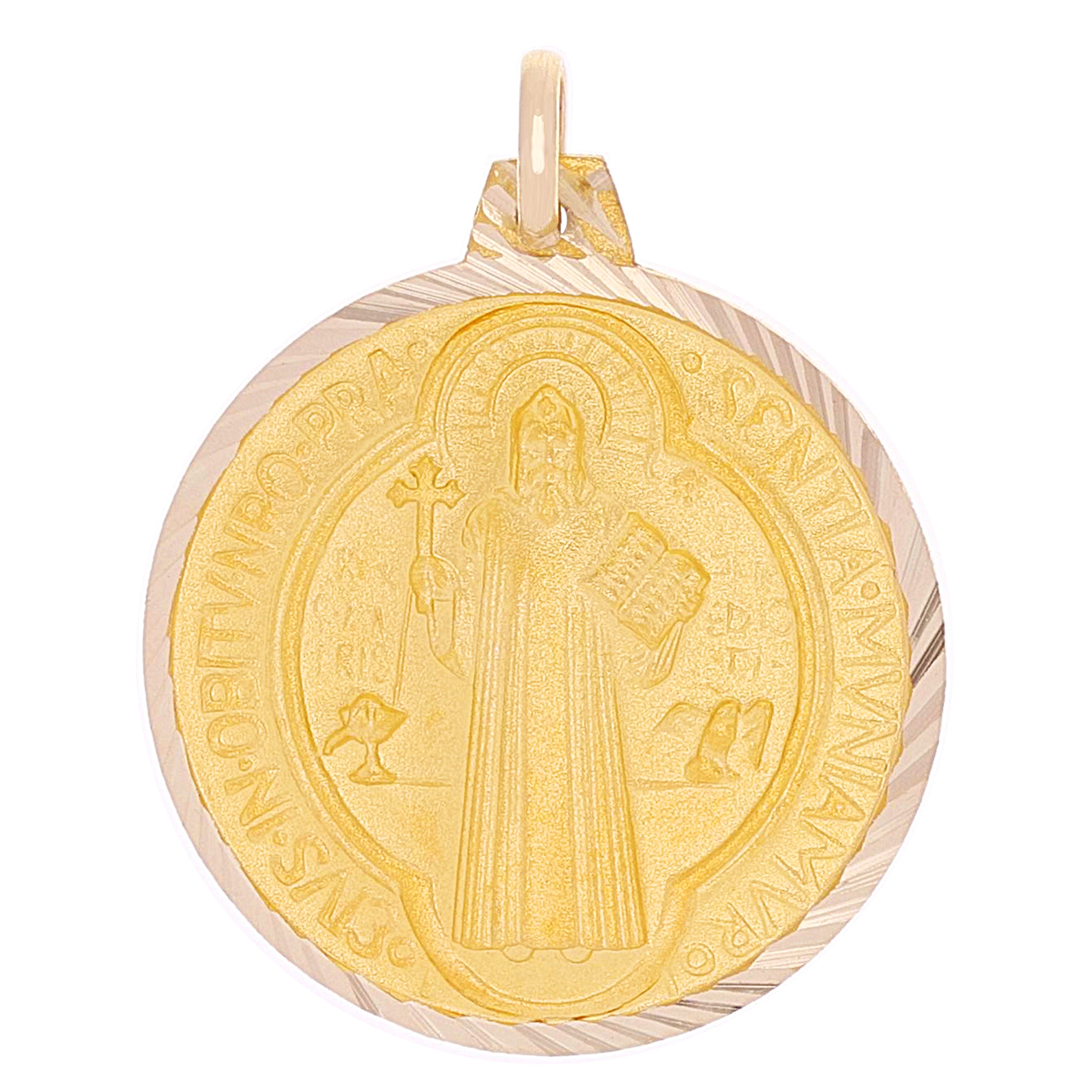 Italian 14k Yellow Gold Saint Benedict Reversible Medal Pendant 1.3" 5.4 grams - 1.3" 5.4 grams