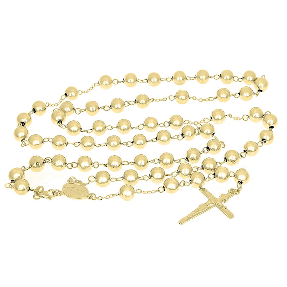 Italian 14k Yellow Gold High Polish Plain 8mm Rosary Chain Necklace 30