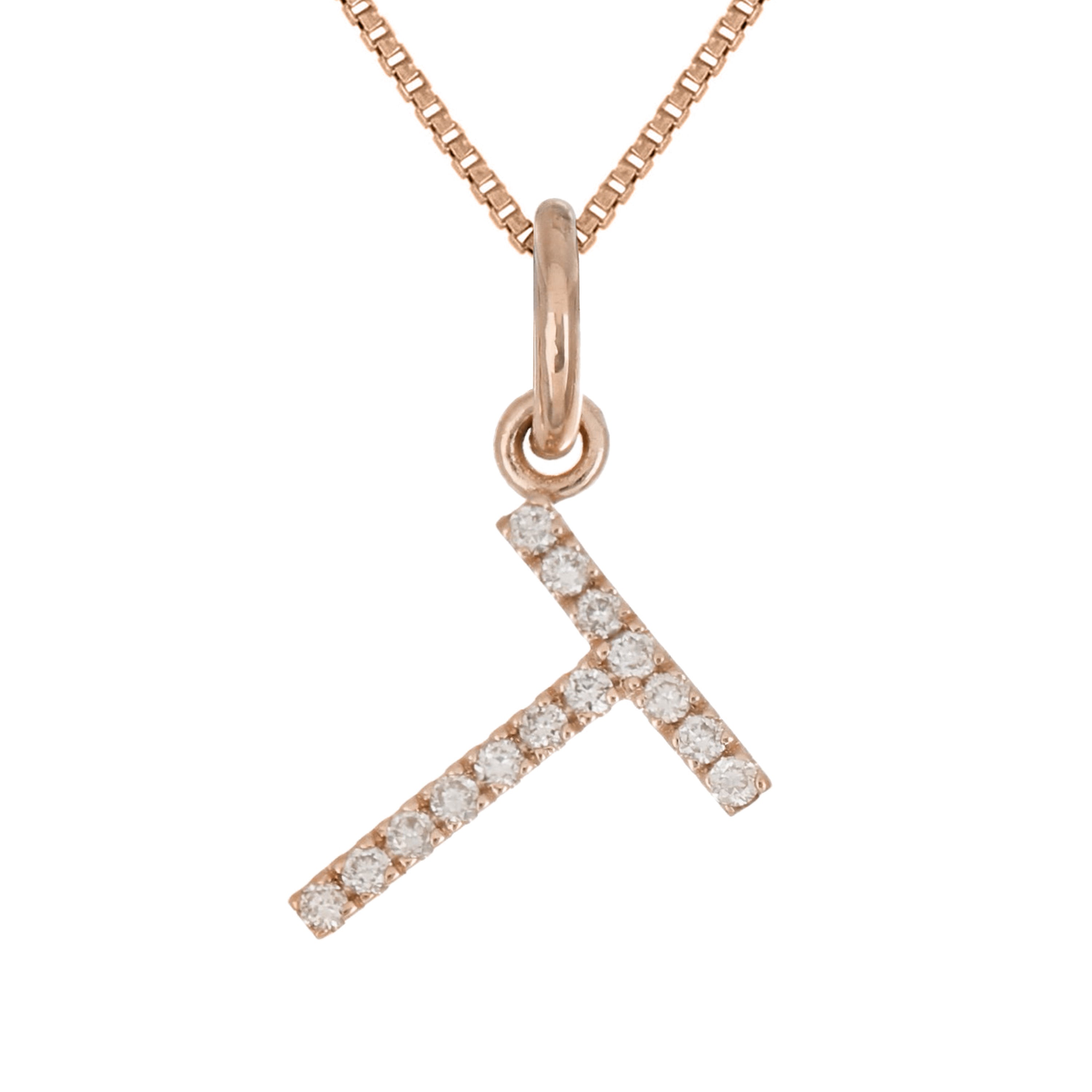 14k Rose Gold Diamond Initial Letter T Charm Pendant Necklace 18" - Letter T,Rose