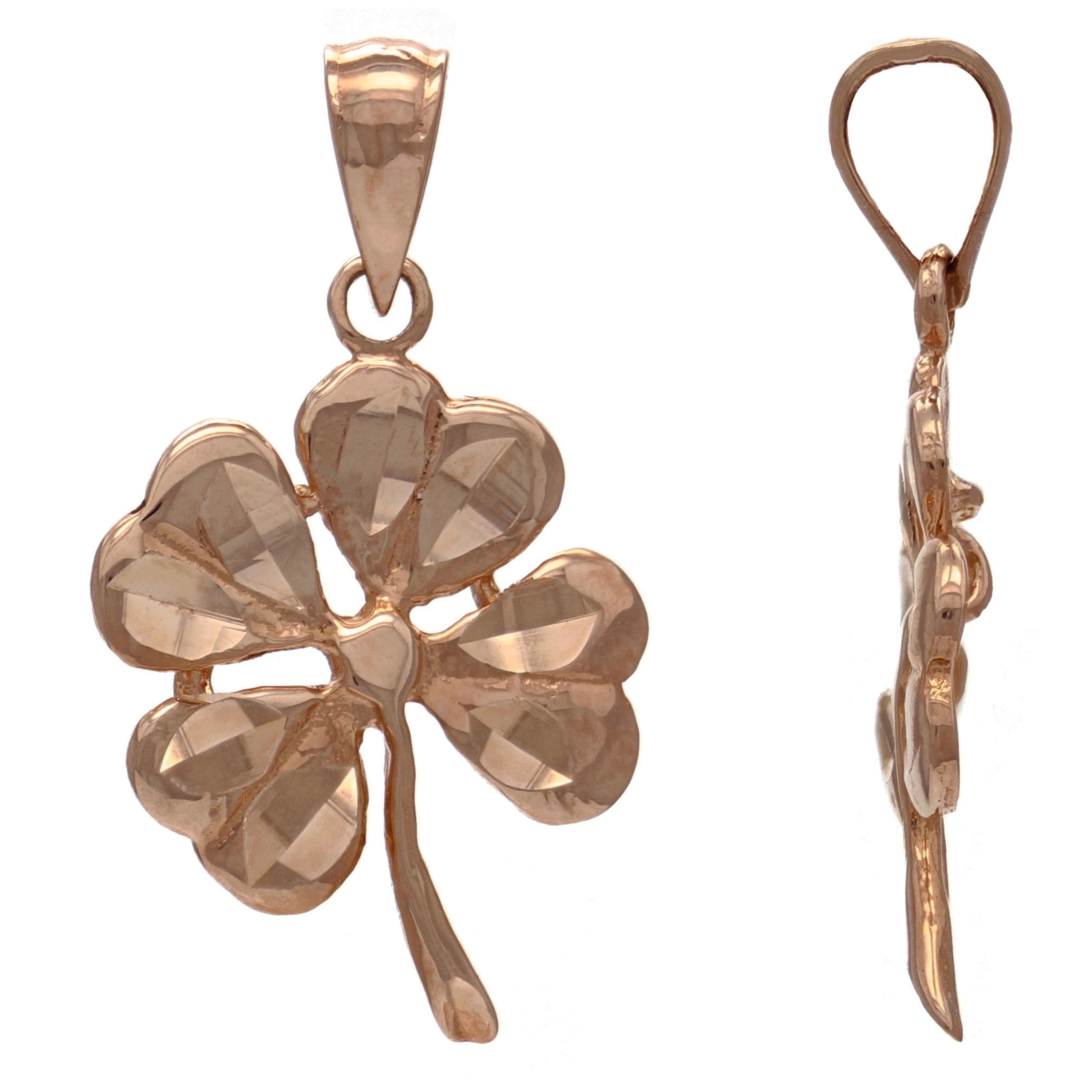 14k Rose Gold Flower Lucky Four Leaf Clover Charm Pendant 1.7 grams - Rose