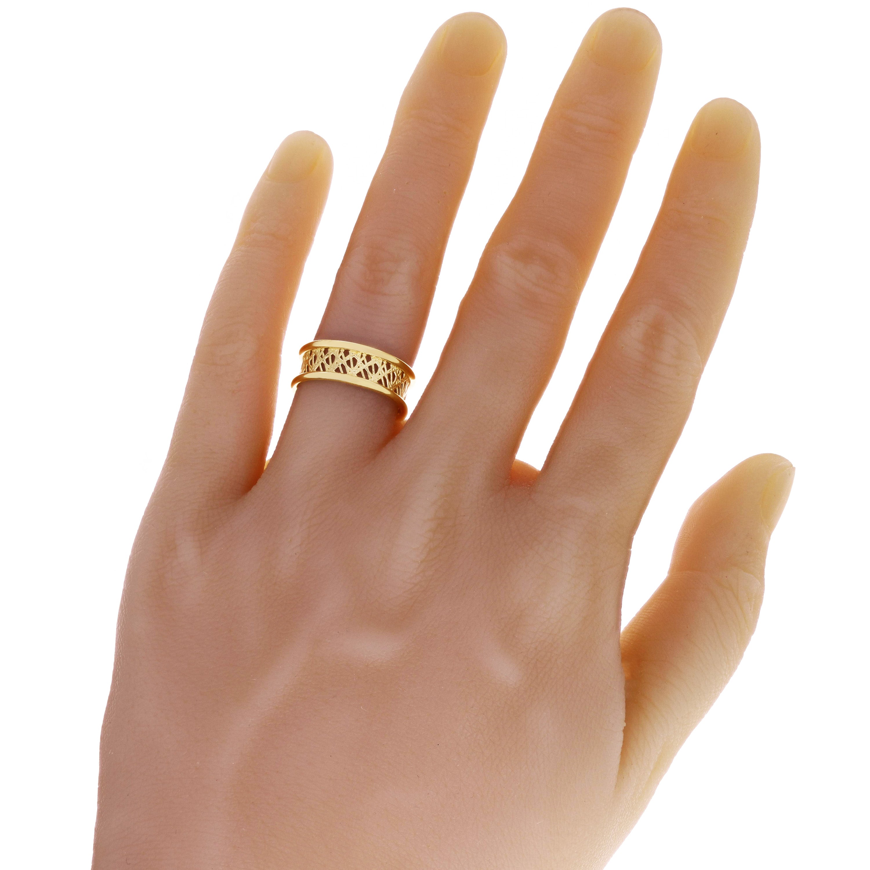 14k Yellow Gold Abstract Design Ring Band Size 7.5 - 7.5mm 3.9 grams