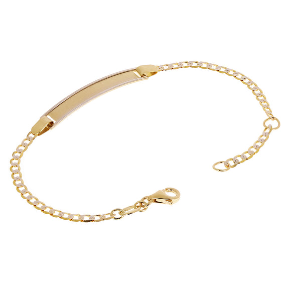 Italian 14k Two Tone Gold Engravable Baby Kids ID Cuban Bracelet 6.25