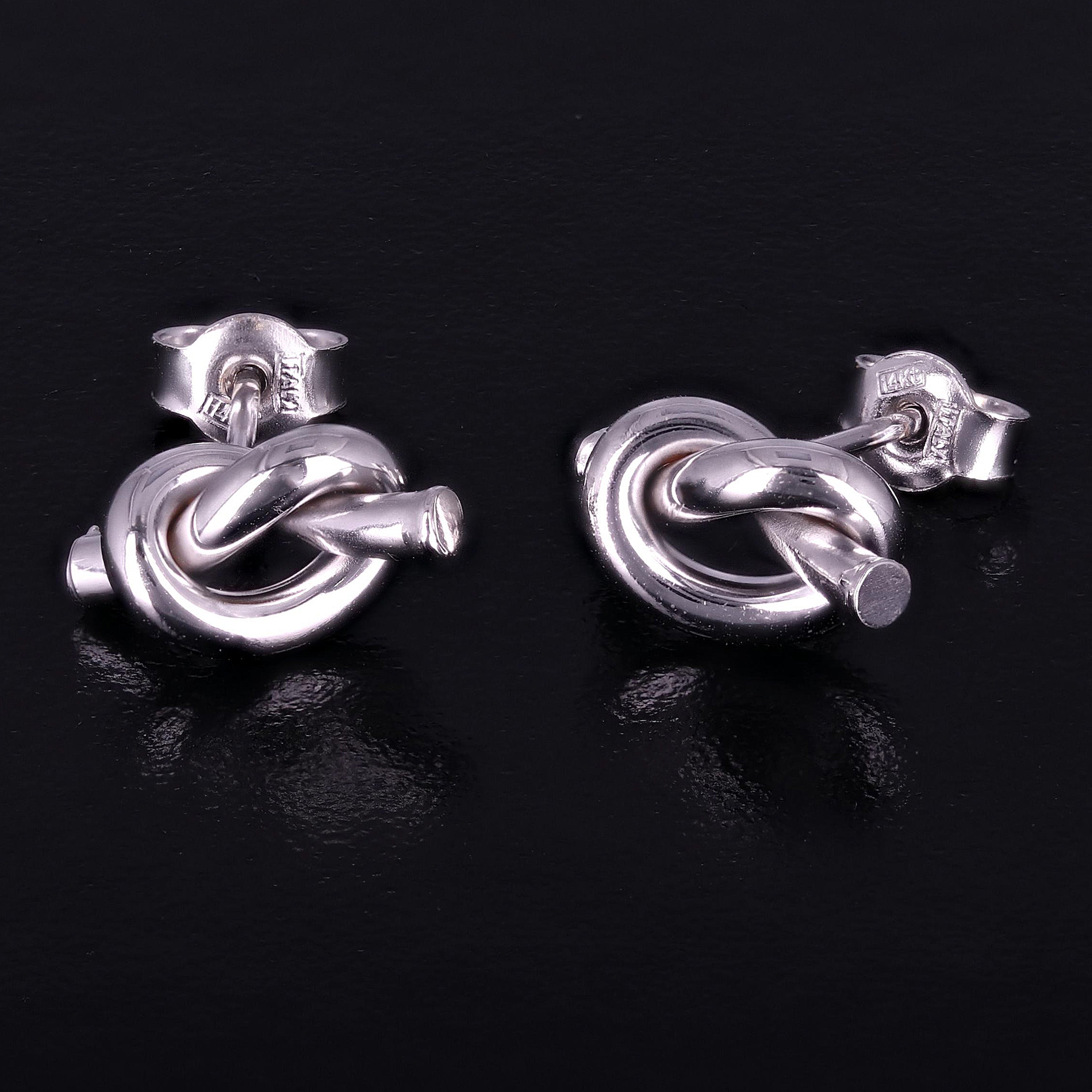 Italian 14k White Gold Bright Shine Dainty Pretzel Love Knot Stud Earrings