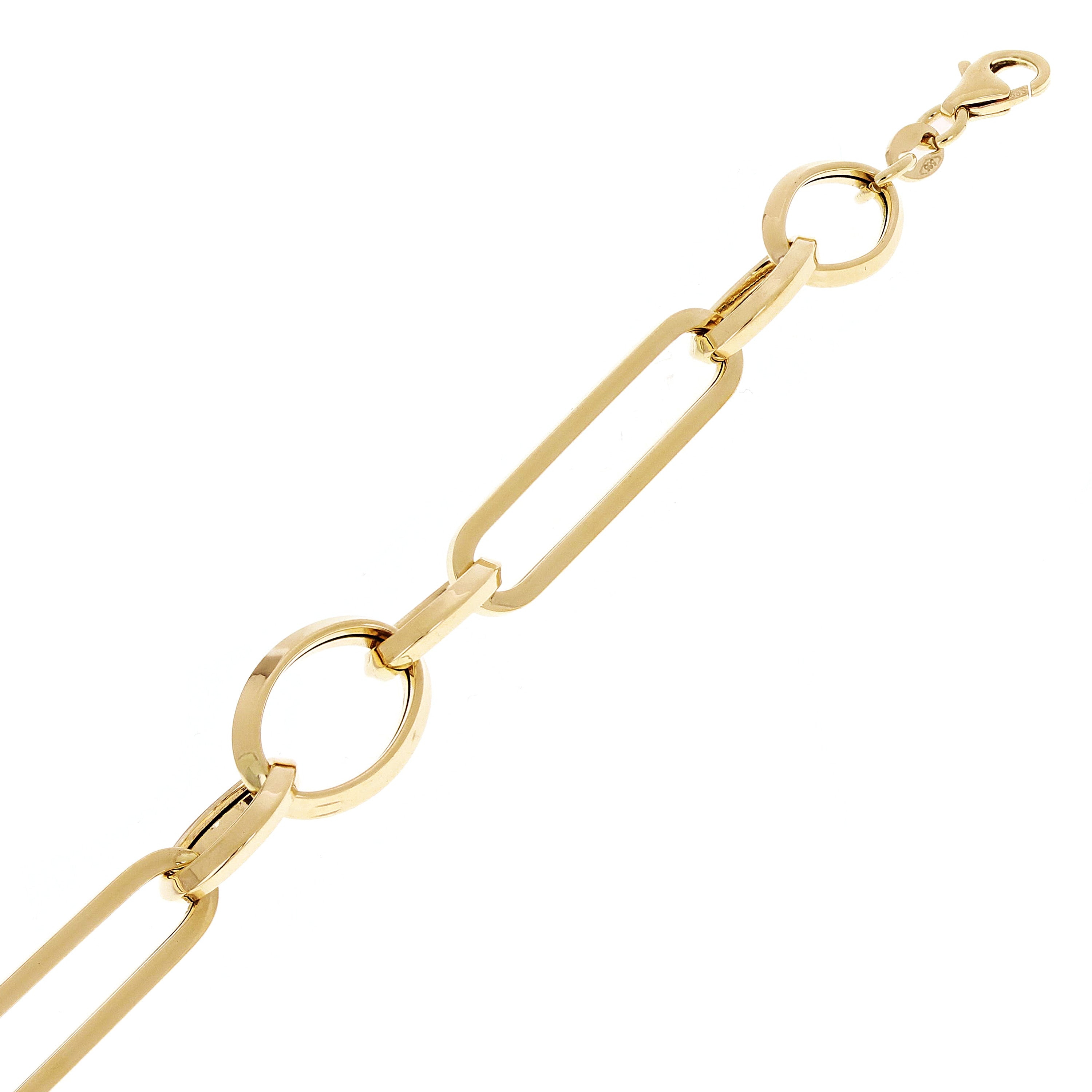 Italian 14k Yellow Gold Hollow Oval & Paper Clip Chain Bracelet 7.75" 4.5 grams