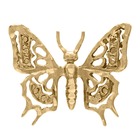 14k Yellow Gold Diamond Cut Butterfly Charm Pendant 2 grams - Yellow