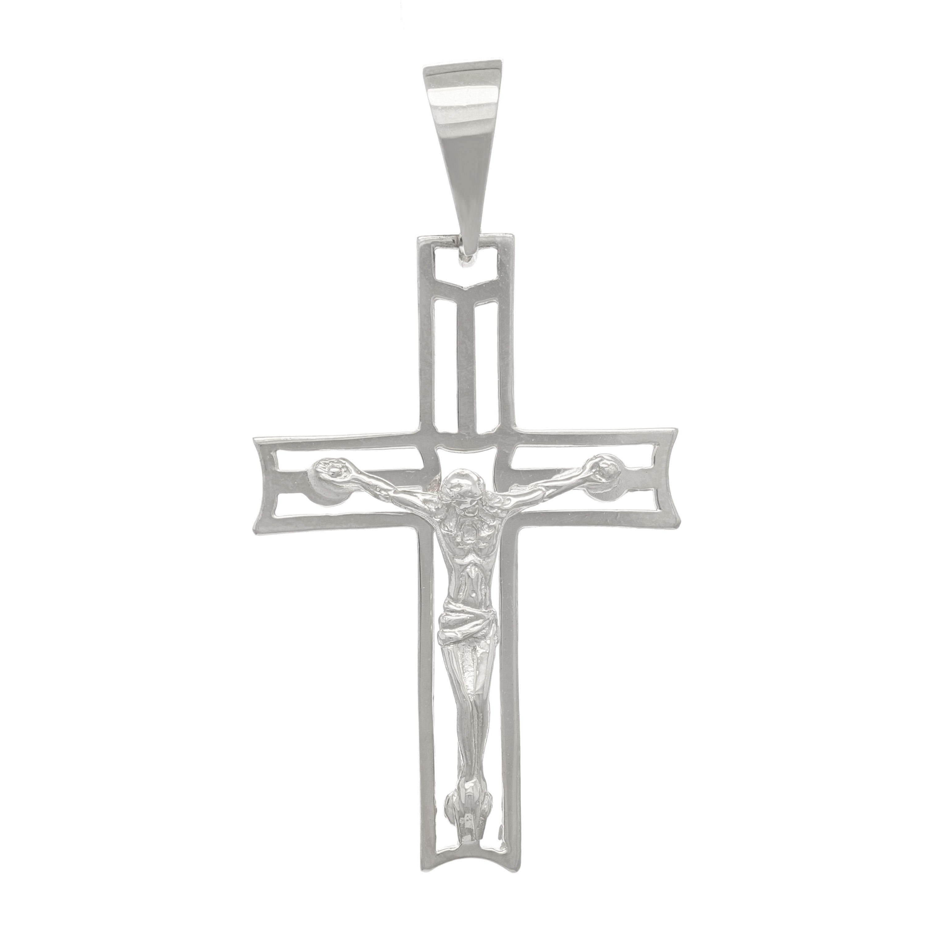 14k White Gold Jesus Christ Crucifix Cross Religious Charm Pendant 2.4 grams - White