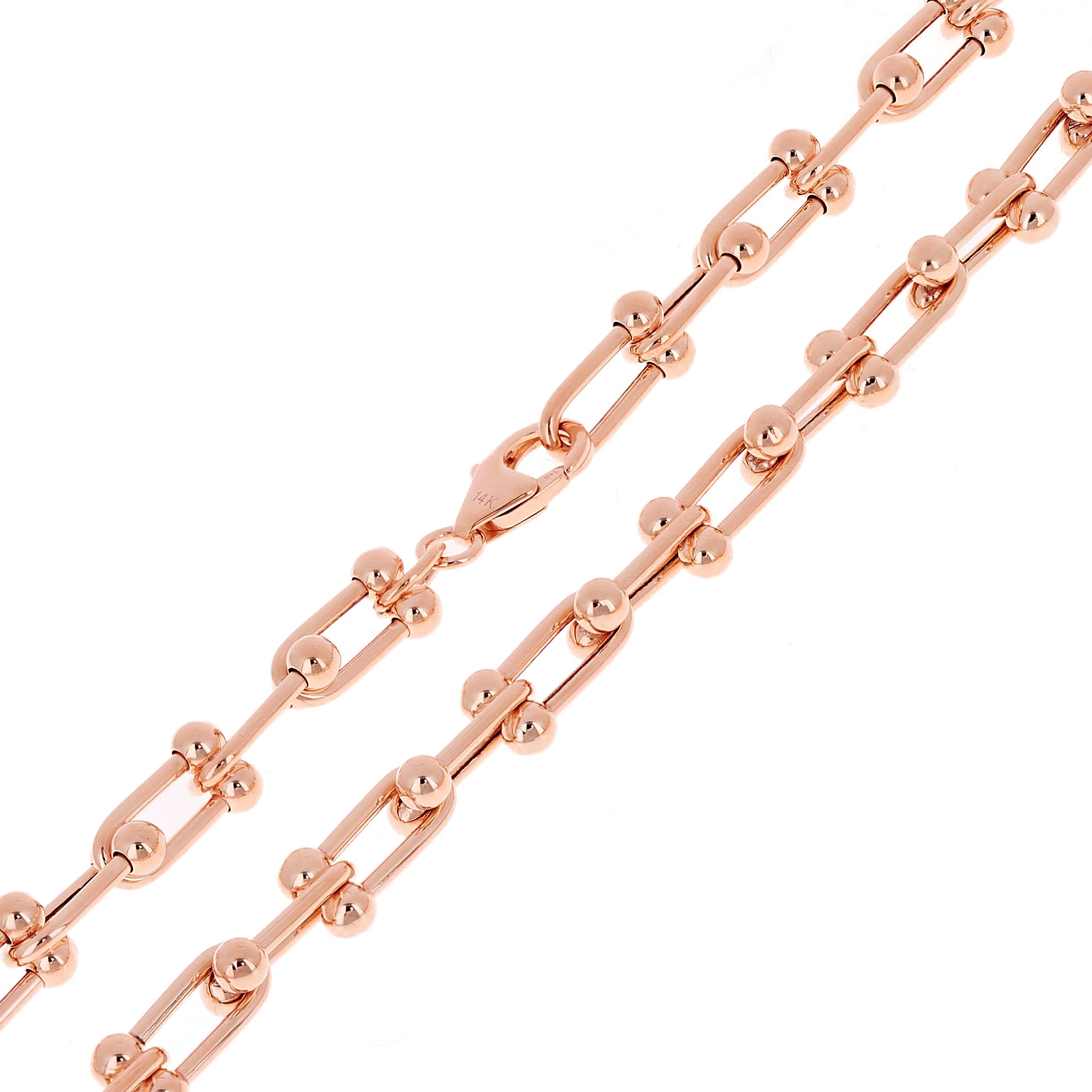 Italian 14k Rose Gold Semi-Solid U-Link Chain Necklace 18.5" 6mm 13.5 grams - 18.5" 6mm 13.5 grams