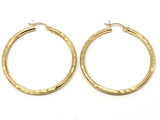 14k Yellow Gold Hollow Diamond Cut Hoop Loop Round Earrings 1.75" 3.1mm 4 grams