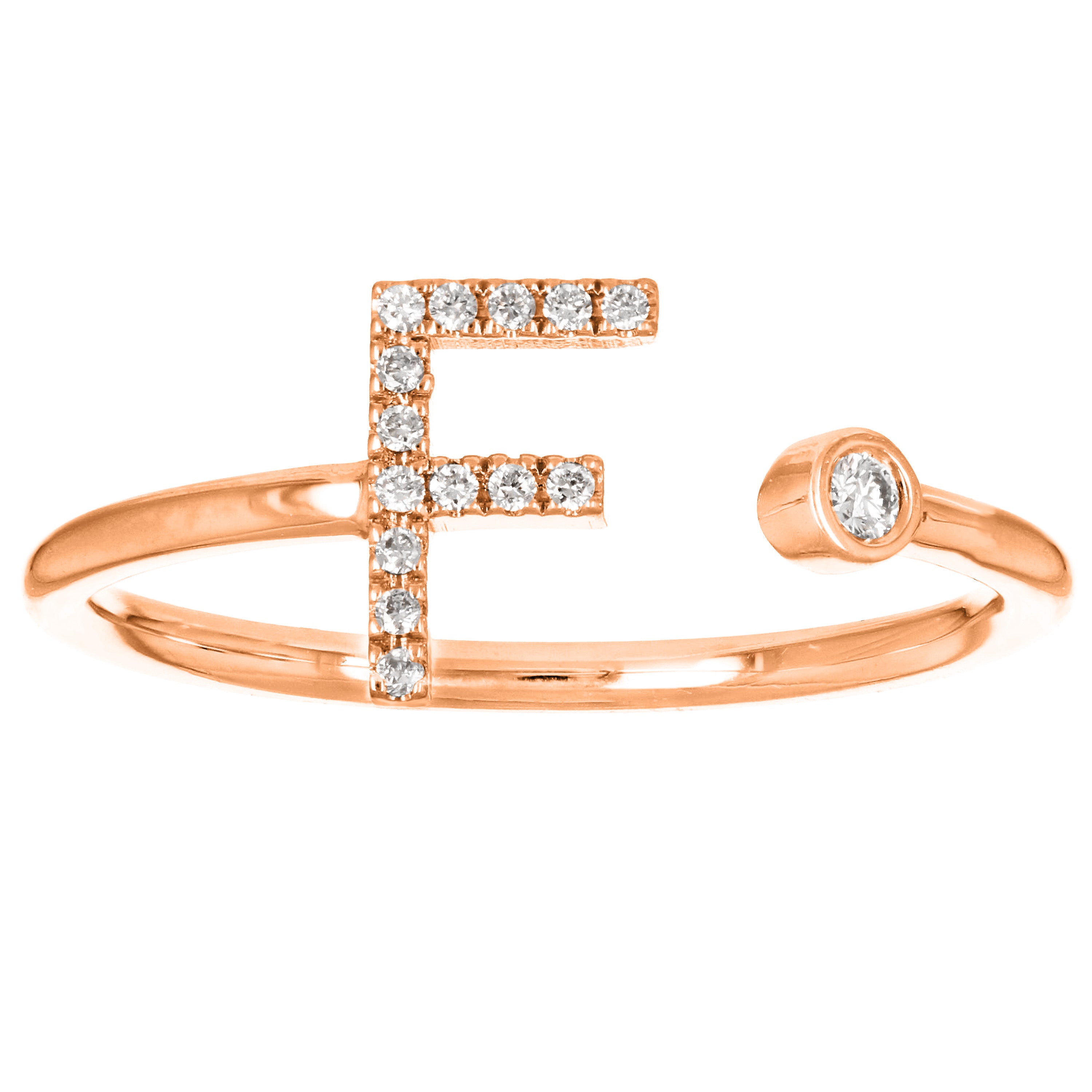 14k Rose Gold Diamond Initial Letter F Ring Size 6 - Letter F,Rose