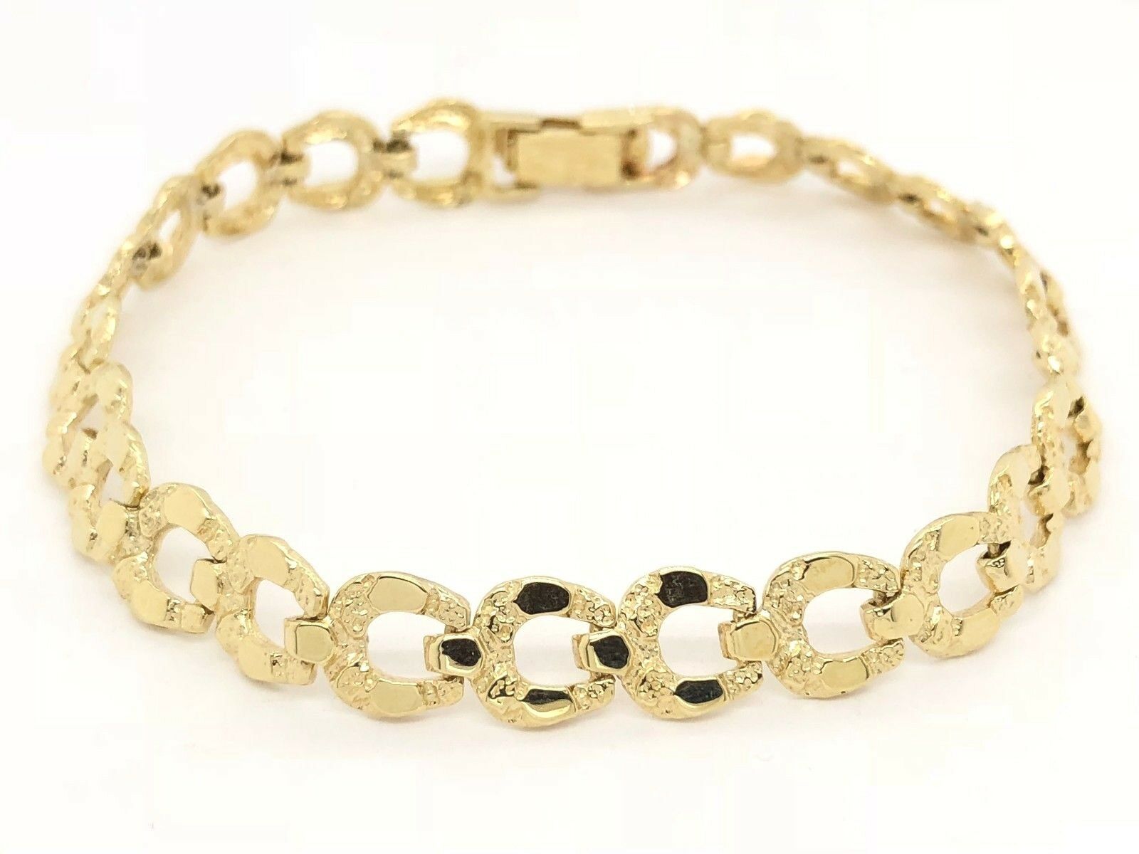10k Yellow Gold Horse Shoe Nugget Link Bracelet 7" 8mm 10.5 grams