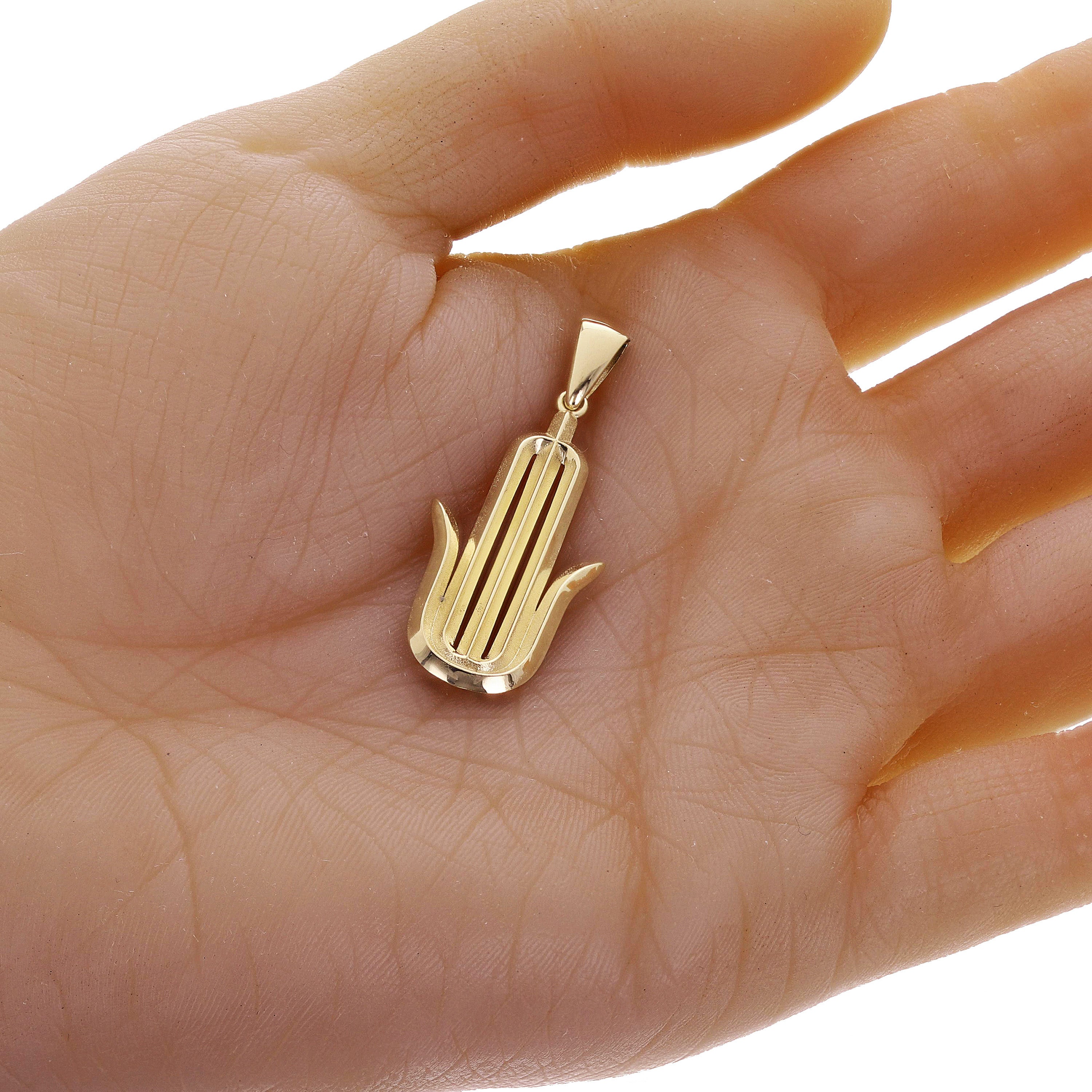 14k Yellow Gold Hamsa Charm Pendant 1.65" 4.7 grams