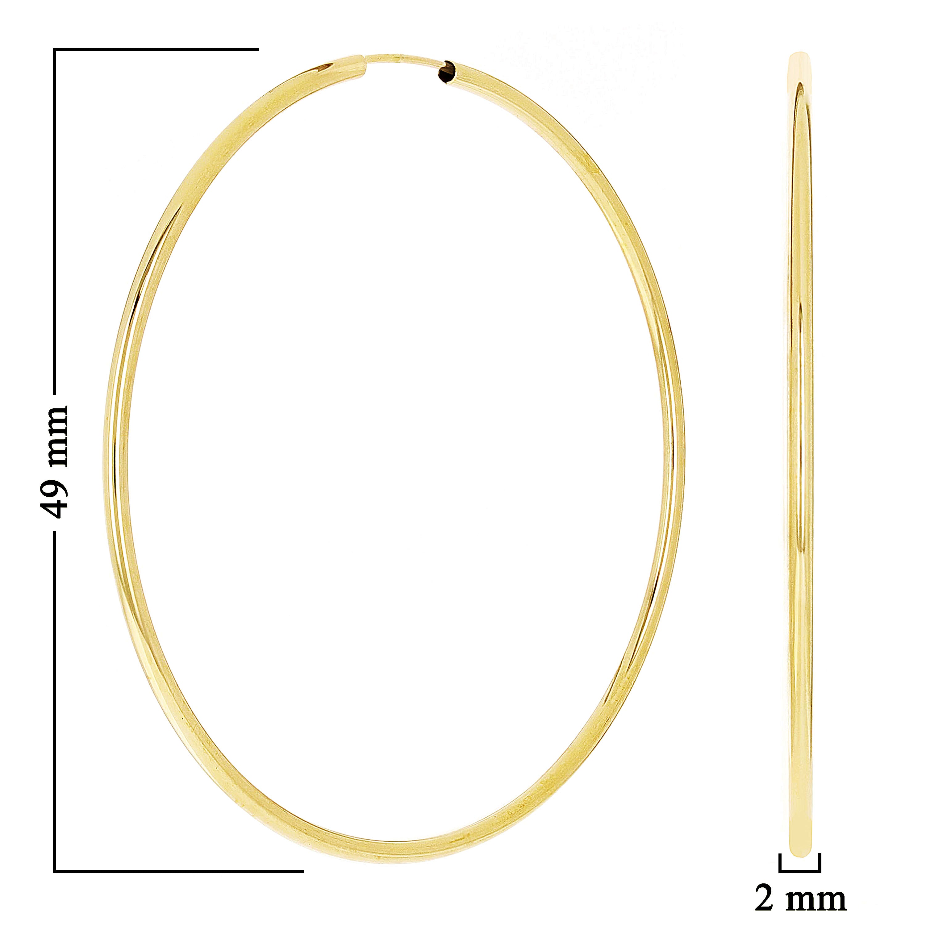 Italian 14k Yellow Gold High Polish Round Endless Hoop Earrings 1.9" 2mm 2.4gram