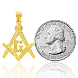 14k Yellow Gold Solid Diamond Cut Freemason Masonic Pendant 1.16" 1.6 grams