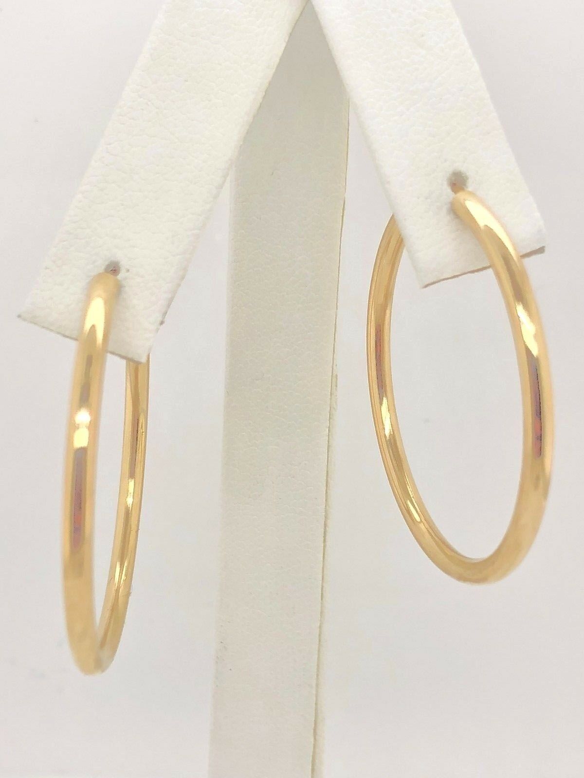 925 Sterling Silver Gold Plated Round Hoop Loop Earrings Hollow 1.35" 2.25mm 2g