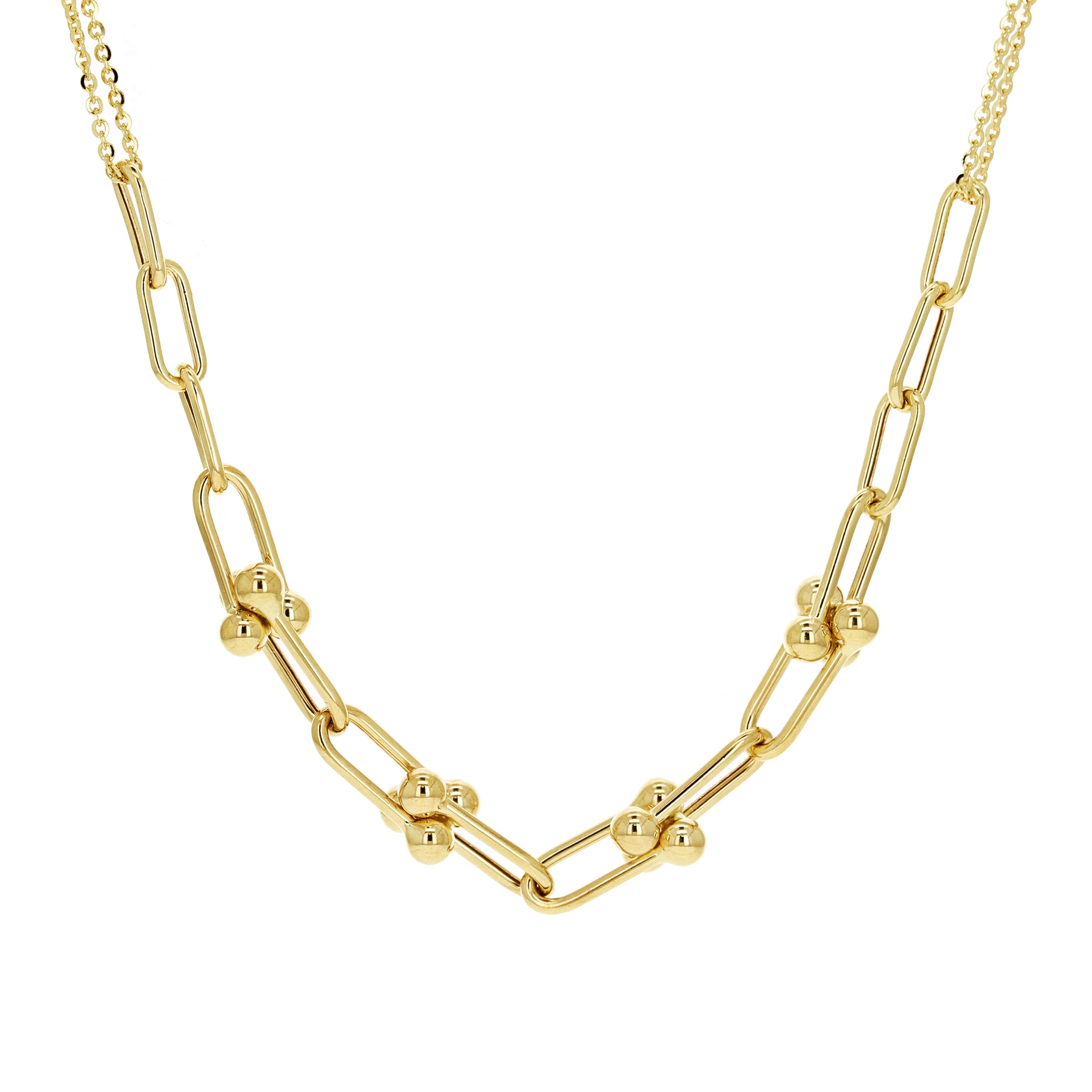Italian 14k Yellow Gold Paper Clip U-Link Double Rolo Chain Necklace 18" 8.8 grams