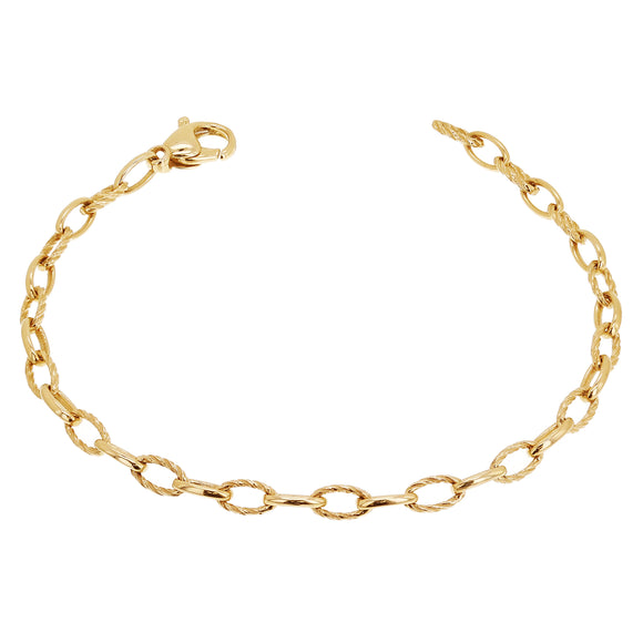 14k Yellow Gold Solid Oval Plain & Rope Link Chain Bracelet 7