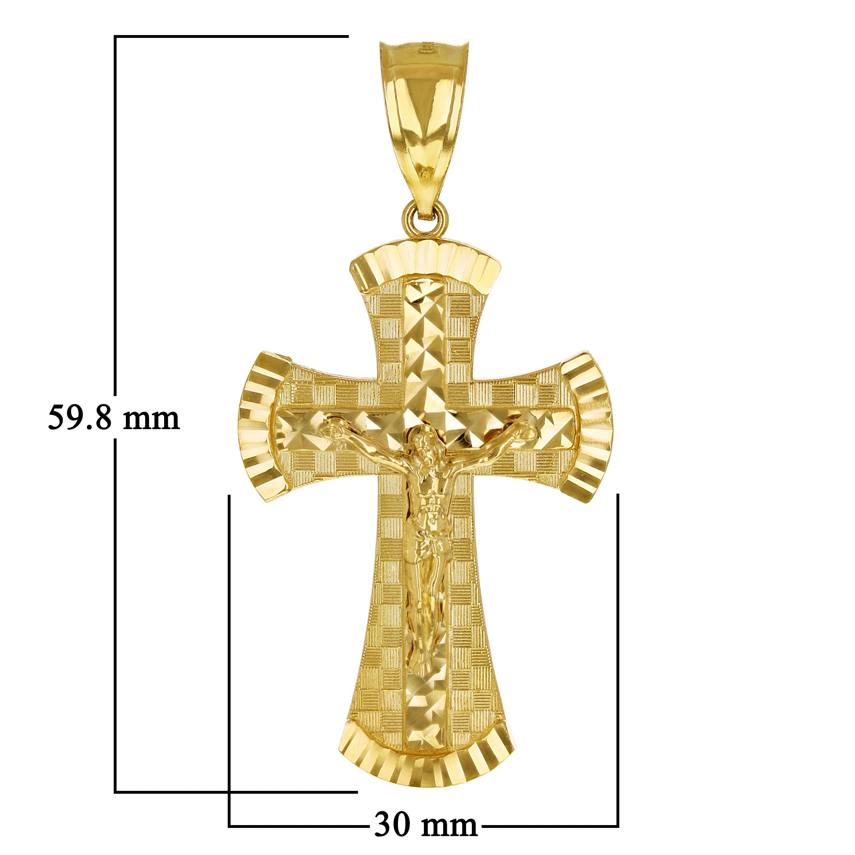 14k Yellow Gold Diamond Cut Jesus Christ Crucifix Cross Religious Pendant 2.4"