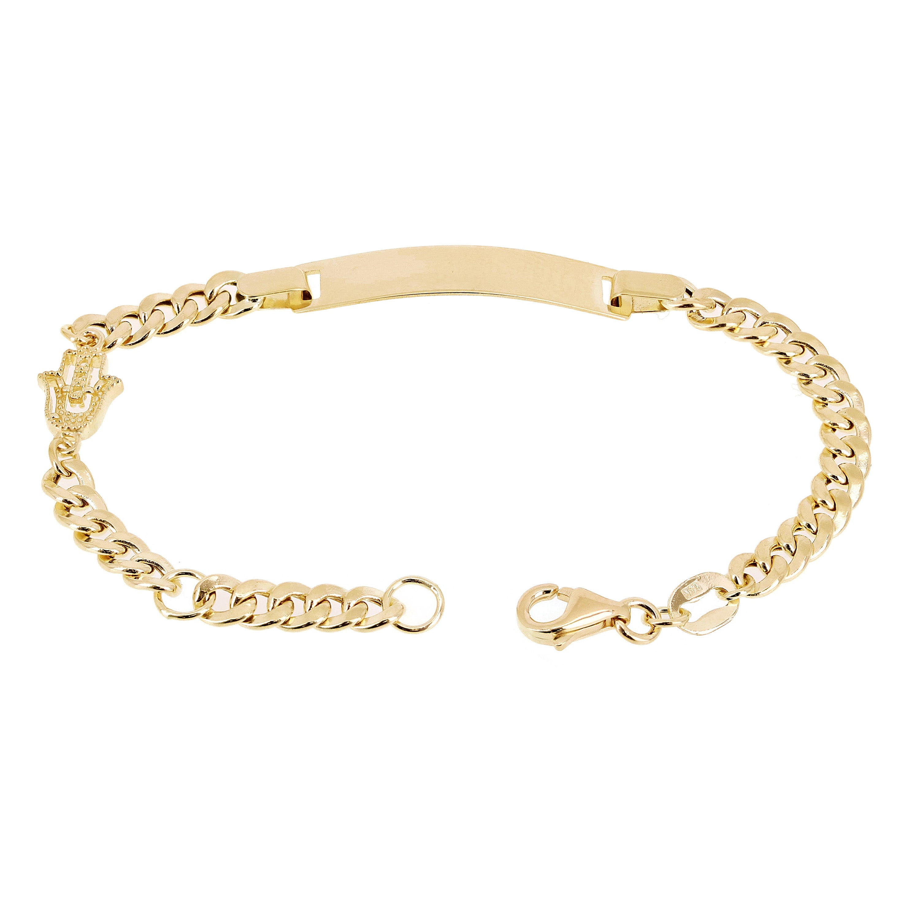 Italian 14k Yellow Gold Engravable Hamsa Cuban Baby Kids ID Bracelet 5.5" 2.7g