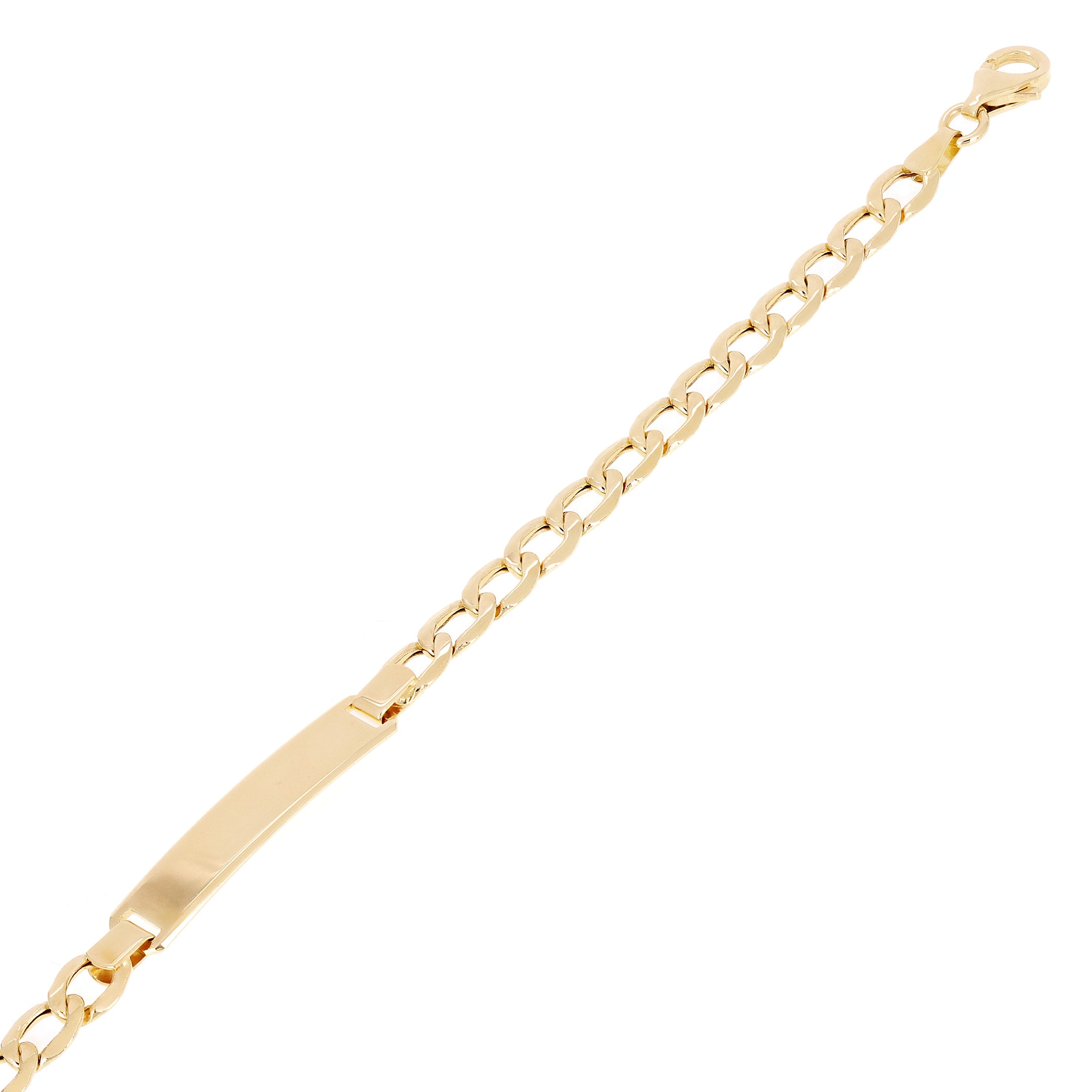 Italian 14k Yellow Gold Engravable Hollow Curb Cuban ID Bracelet 7.5" 4.9 grams