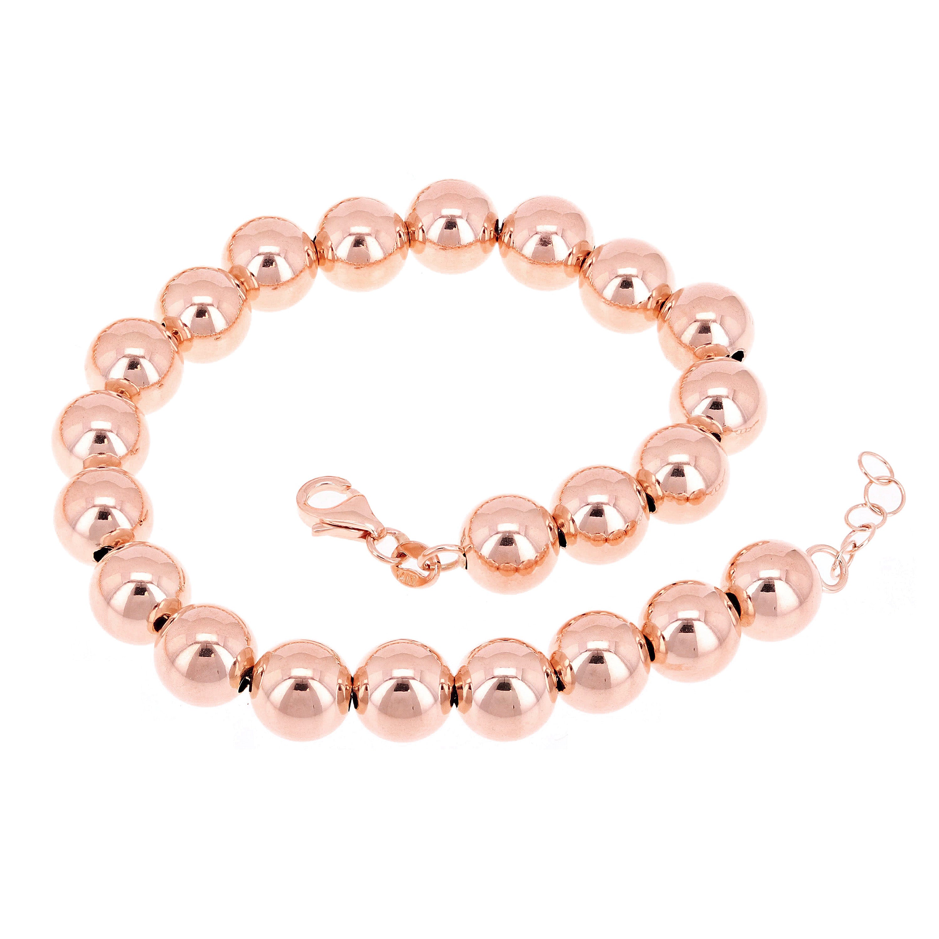 Italian 14k Rose Gold Hollow Ball Bead Bracelet 8" 8mm 8.1 grams - Rose