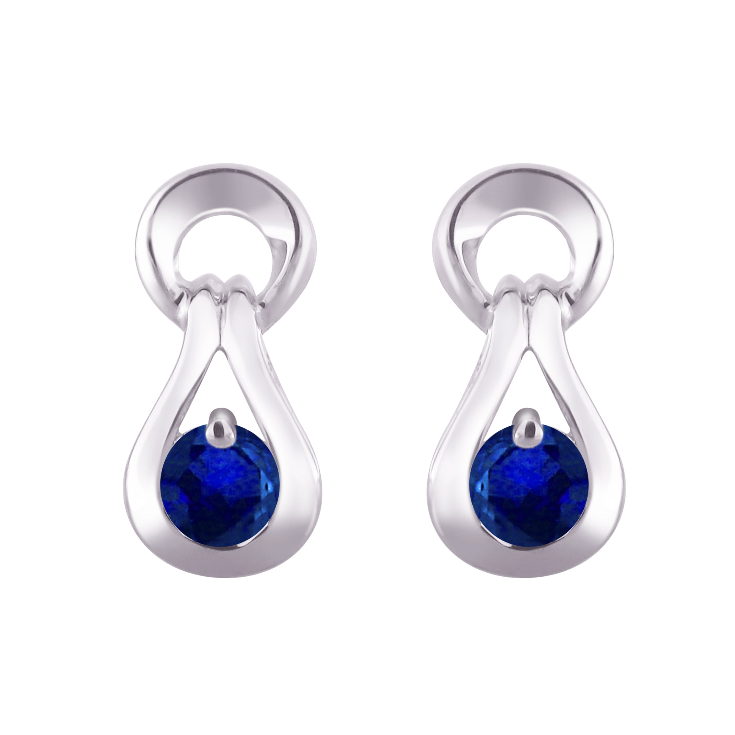 10k White Gold Sapphire Petite Drop Modern Stud Earrings - Sapphire