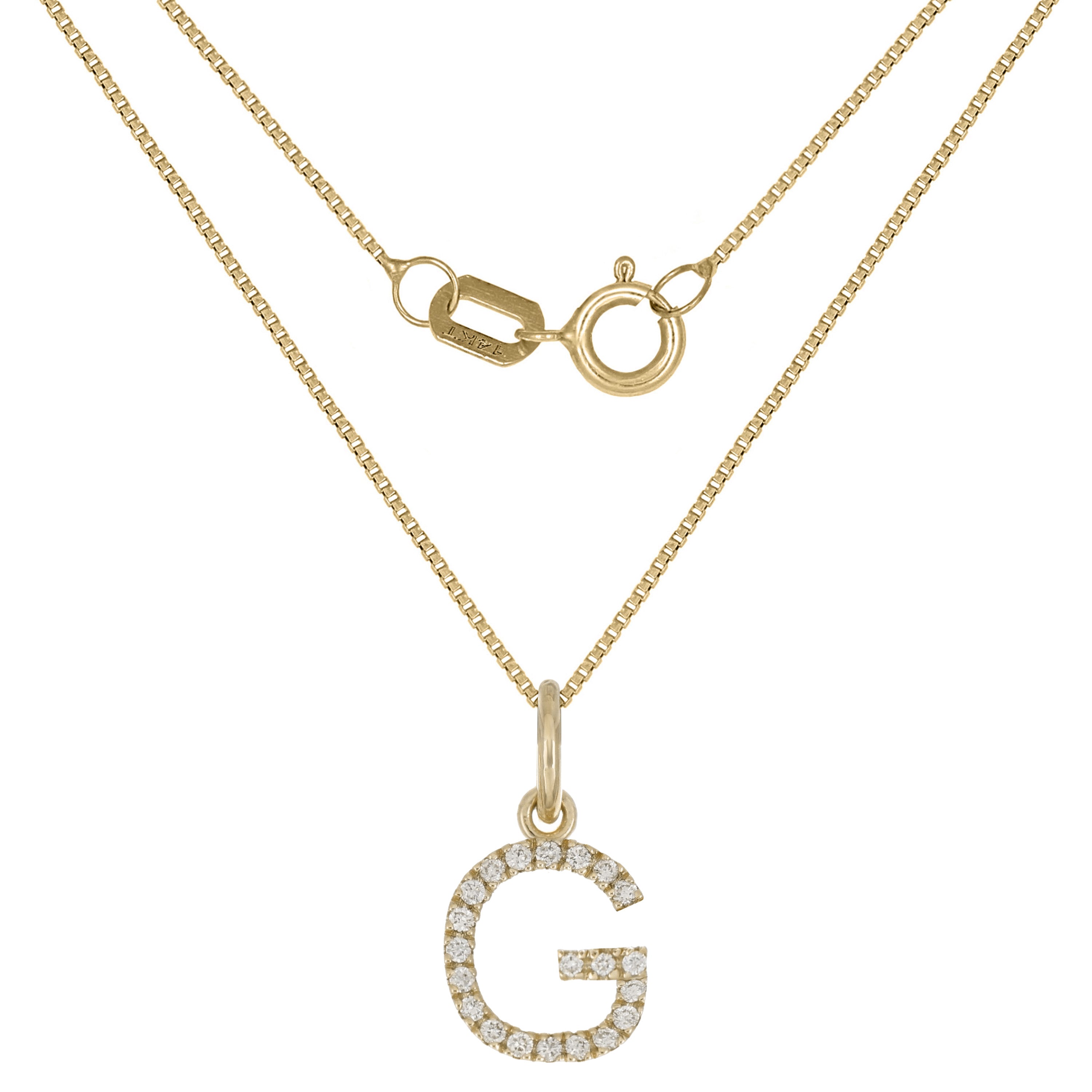 14k Yellow Gold Diamond Initial Letter G Charm Pendant Necklace 18" - Letter G,Yellow