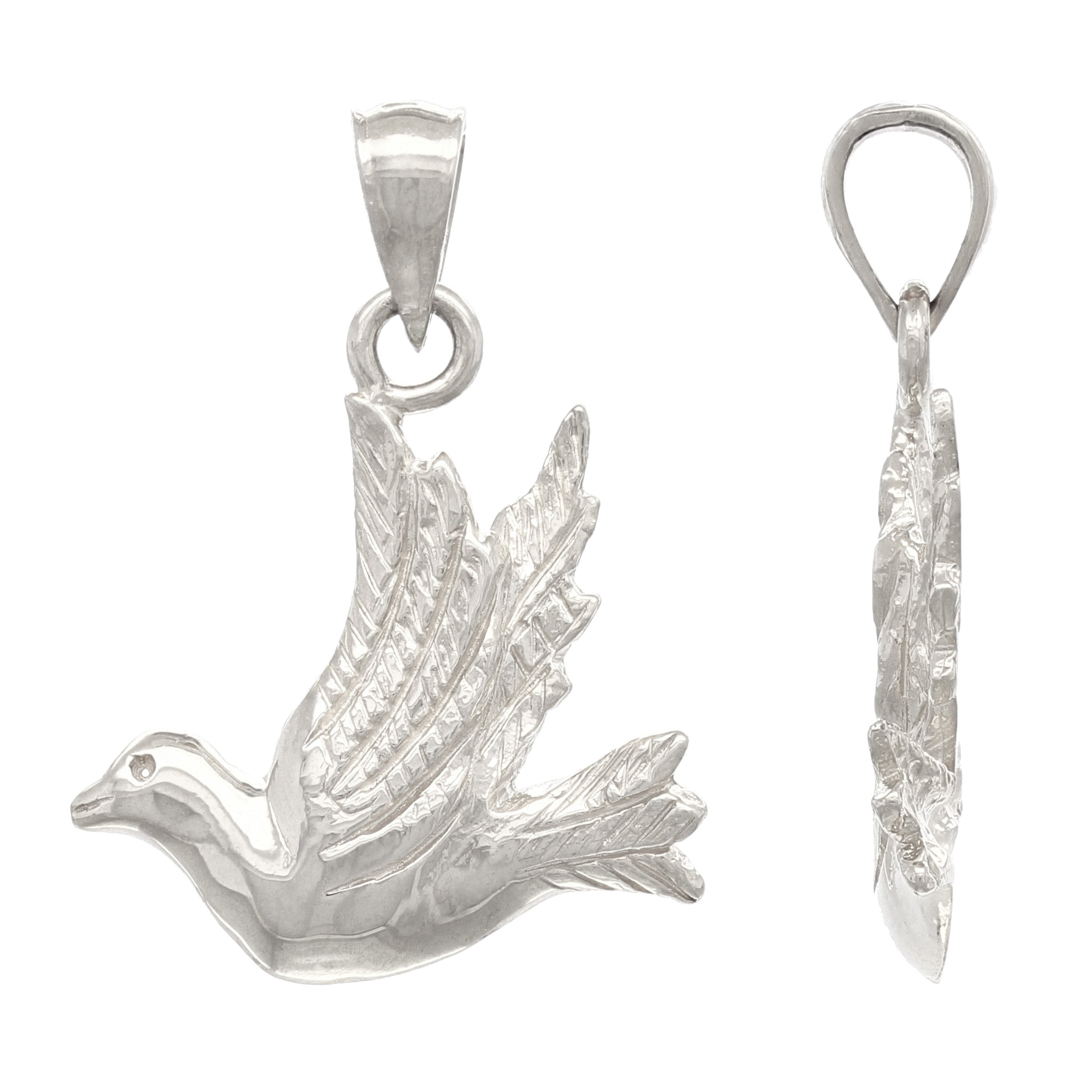 14k White Gold Flying Dove Pendant - White