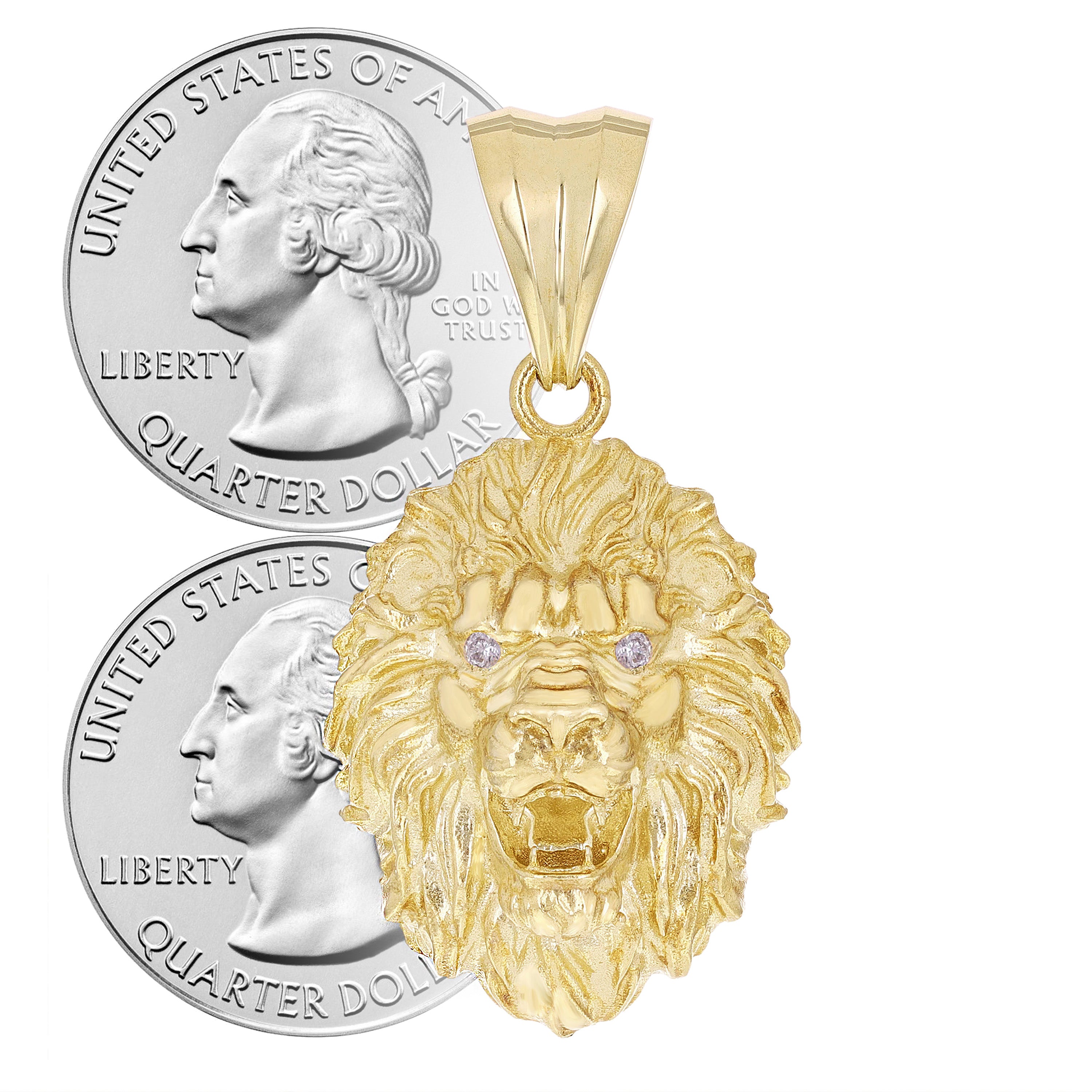 14k Yellow Gold 3D Lion Head Charm Pendant 1.8" with Diamond Eyes 12 grams - Medium 12 grams