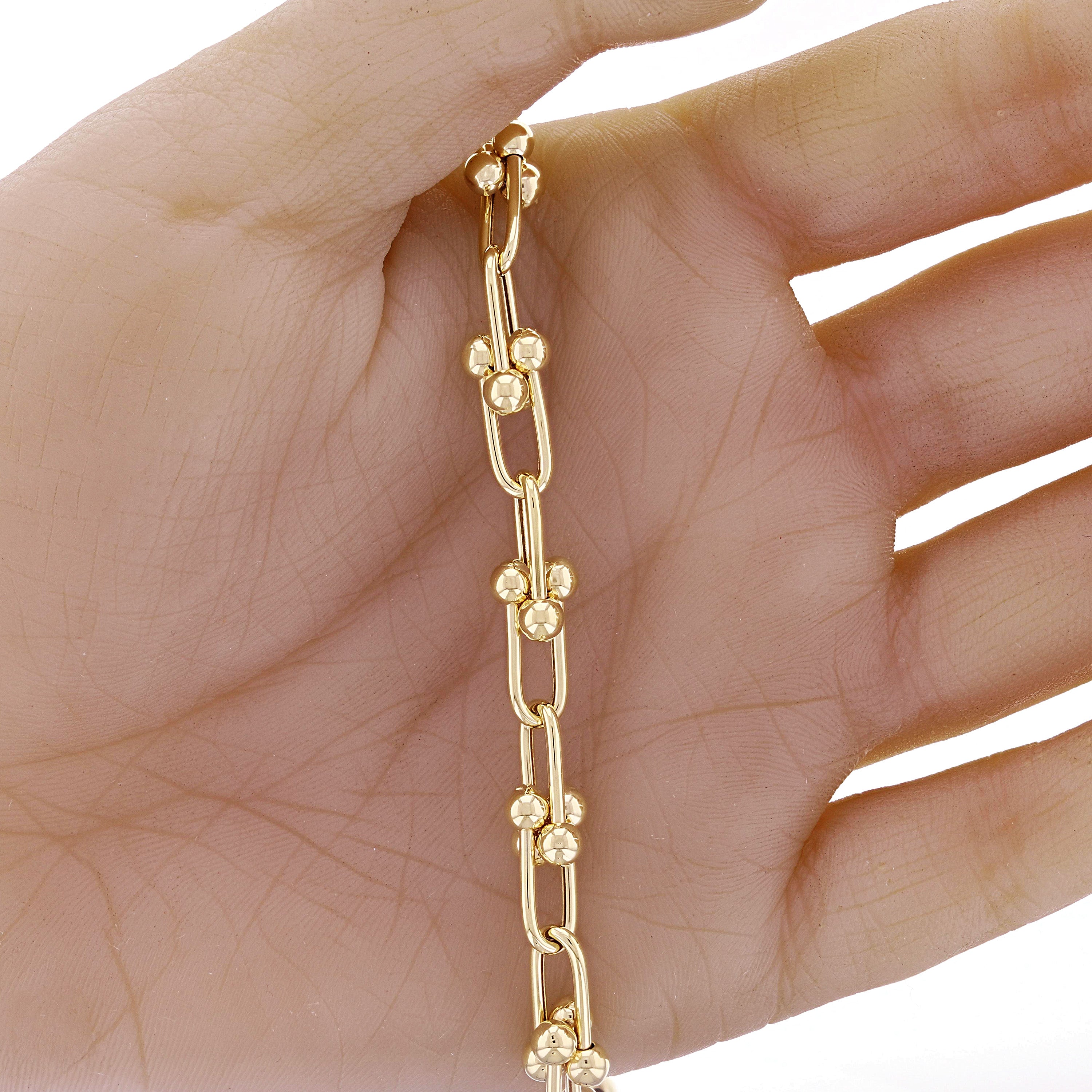Italian 14k Yellow Gold Solid U Shape Hardwear Link Bracelet 7.5" 8mm 10 grams