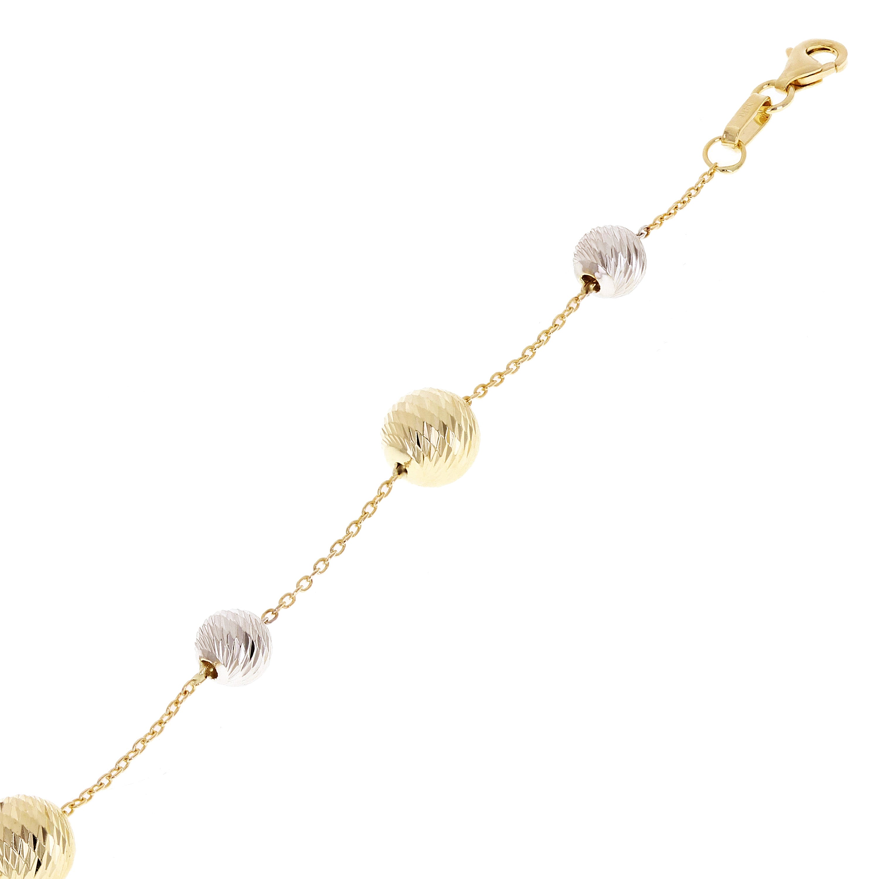 Italian 14k Two-Tone Gold Diamond Cut Ball Bead Station Bracelet 8.5" 6mm & 8mm - 8.5" 8mm