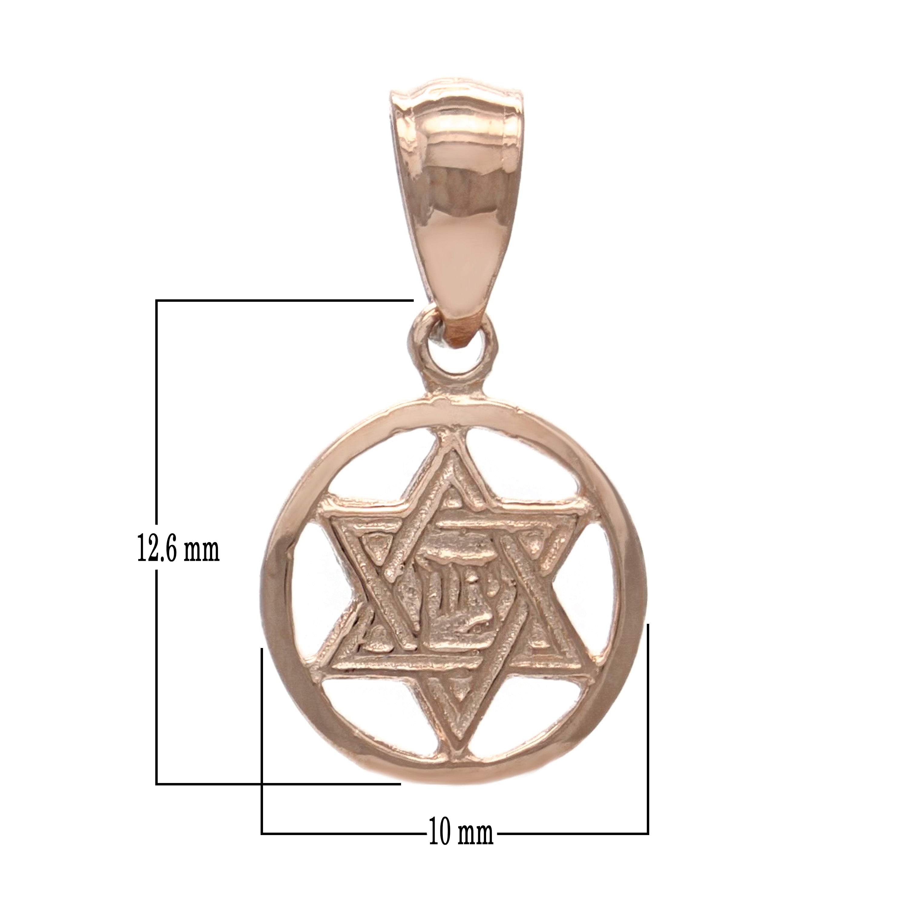 14k Rose Gold Small Jewish Star Of David Hebrew Chai Charm Pendant 0.9 gram - Rose