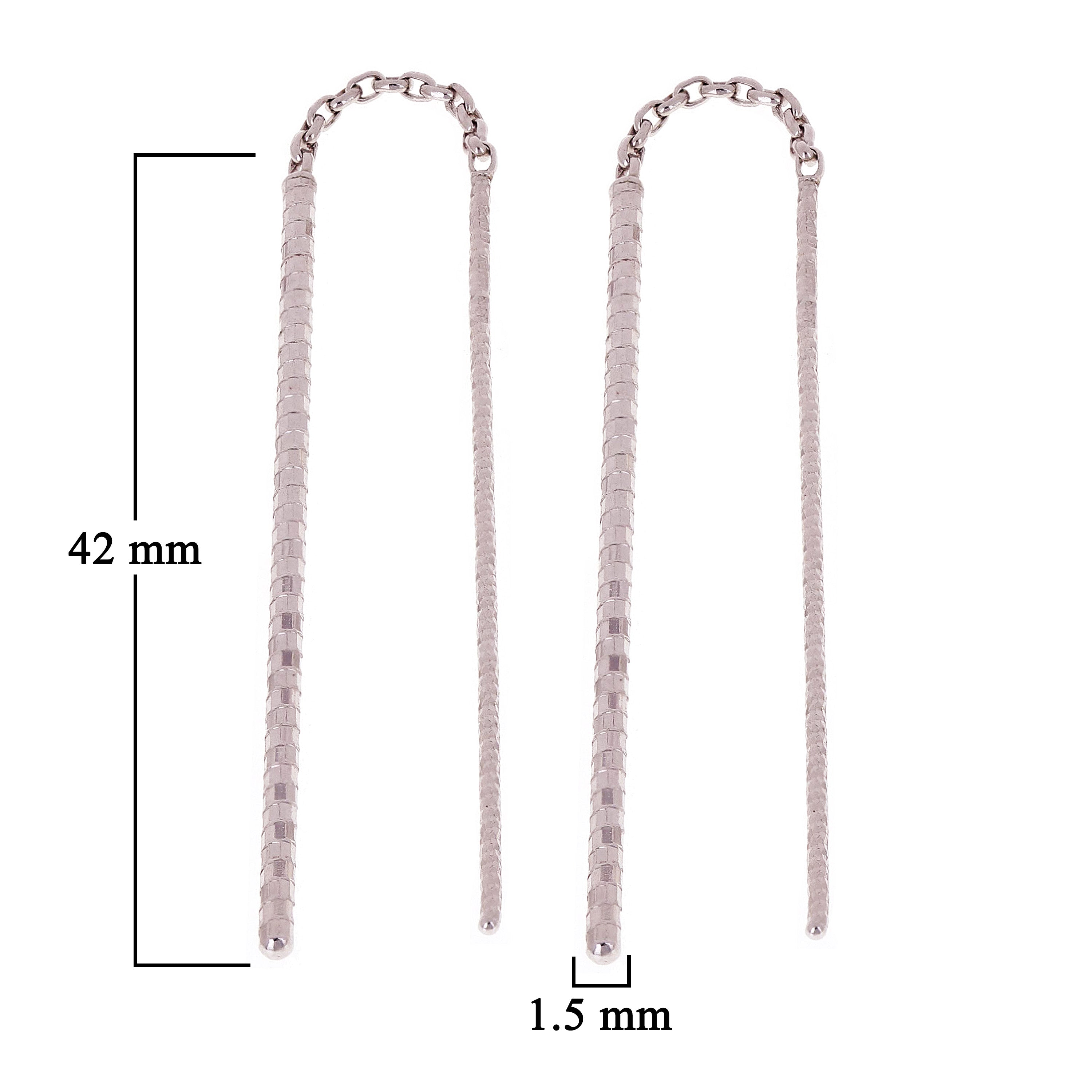 14k White Gold Drop Dangle Threader Double Bar Stick Earrings - White