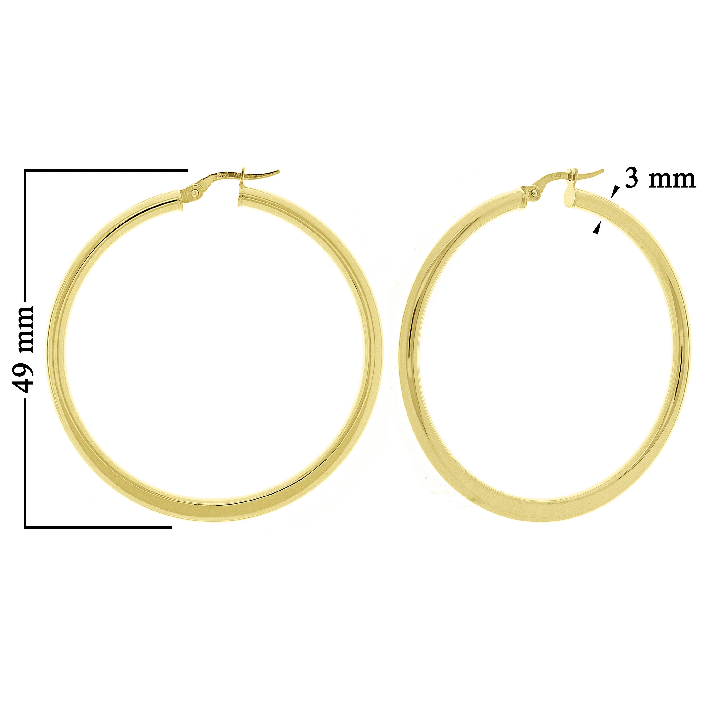 Italian 14k Yellow Gold Hollow High Polished Round Hoop Earrings 3mm 1.9" 3.8g
