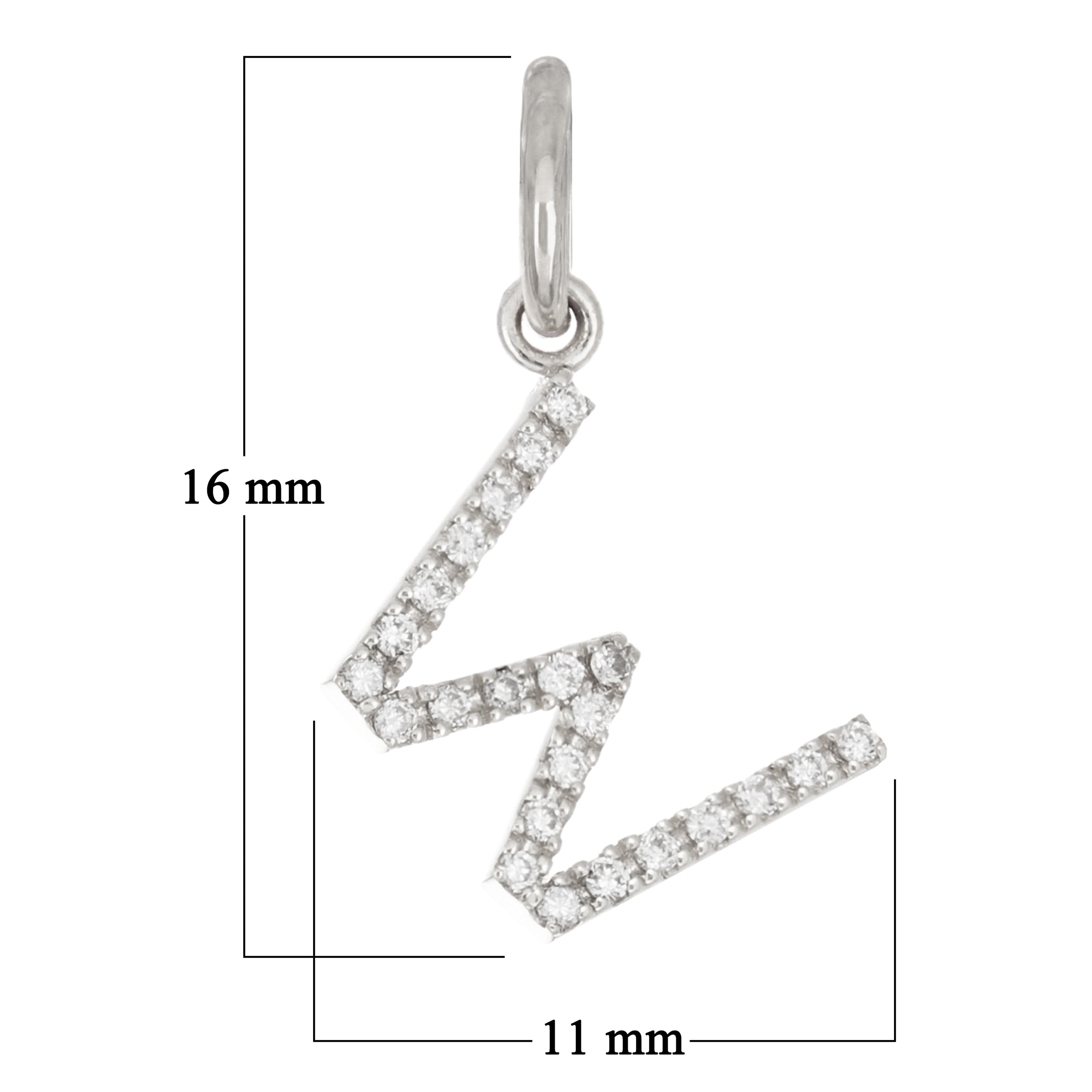 14k White Gold Diamond Initial Letter W Charm Pendant - Letter W,White