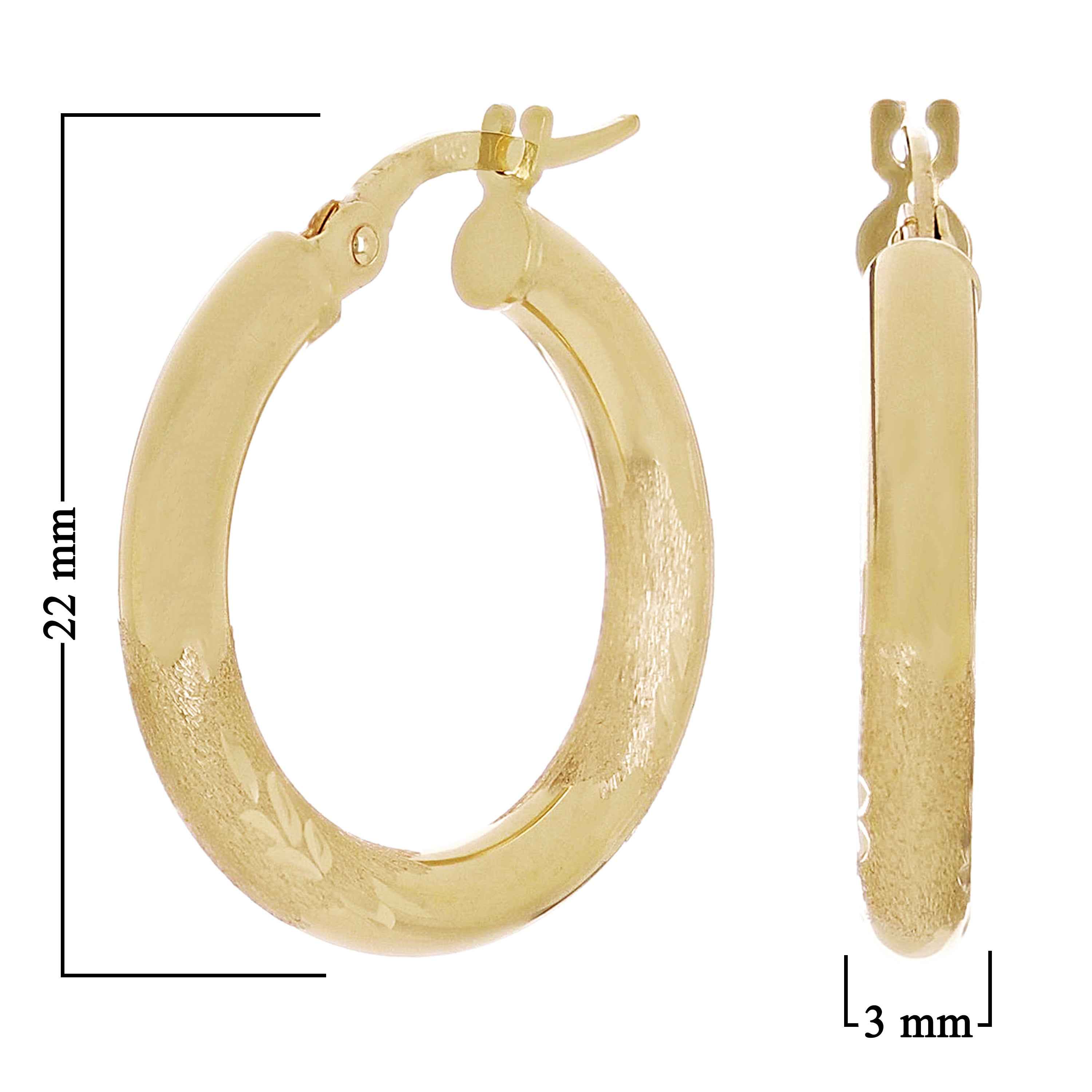 Italain 14k Yellow Gold Polished & Sand Finish Round Hoop Earrings 22mmx3mm 1.7g
