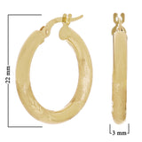 Italain 14k Yellow Gold Polished & Sand Finish Round Hoop Earrings 22mmx3mm 1.7g