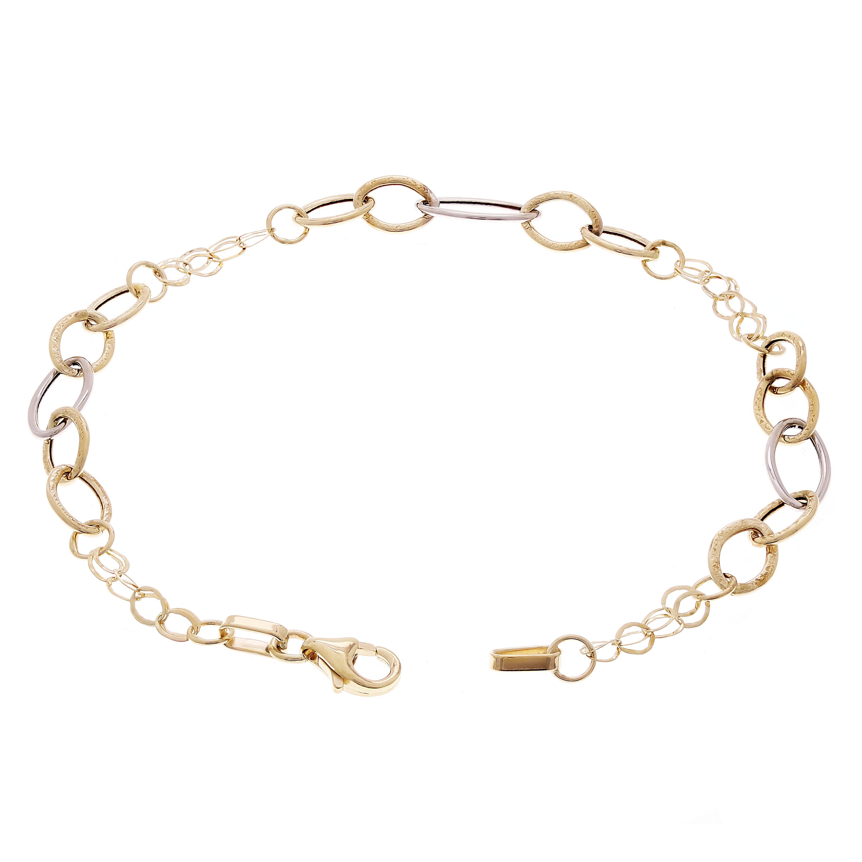 Italian 14k Yellow & White Gold Hollow Oval & Round Link Bracelet 7.25" 6mm 2g