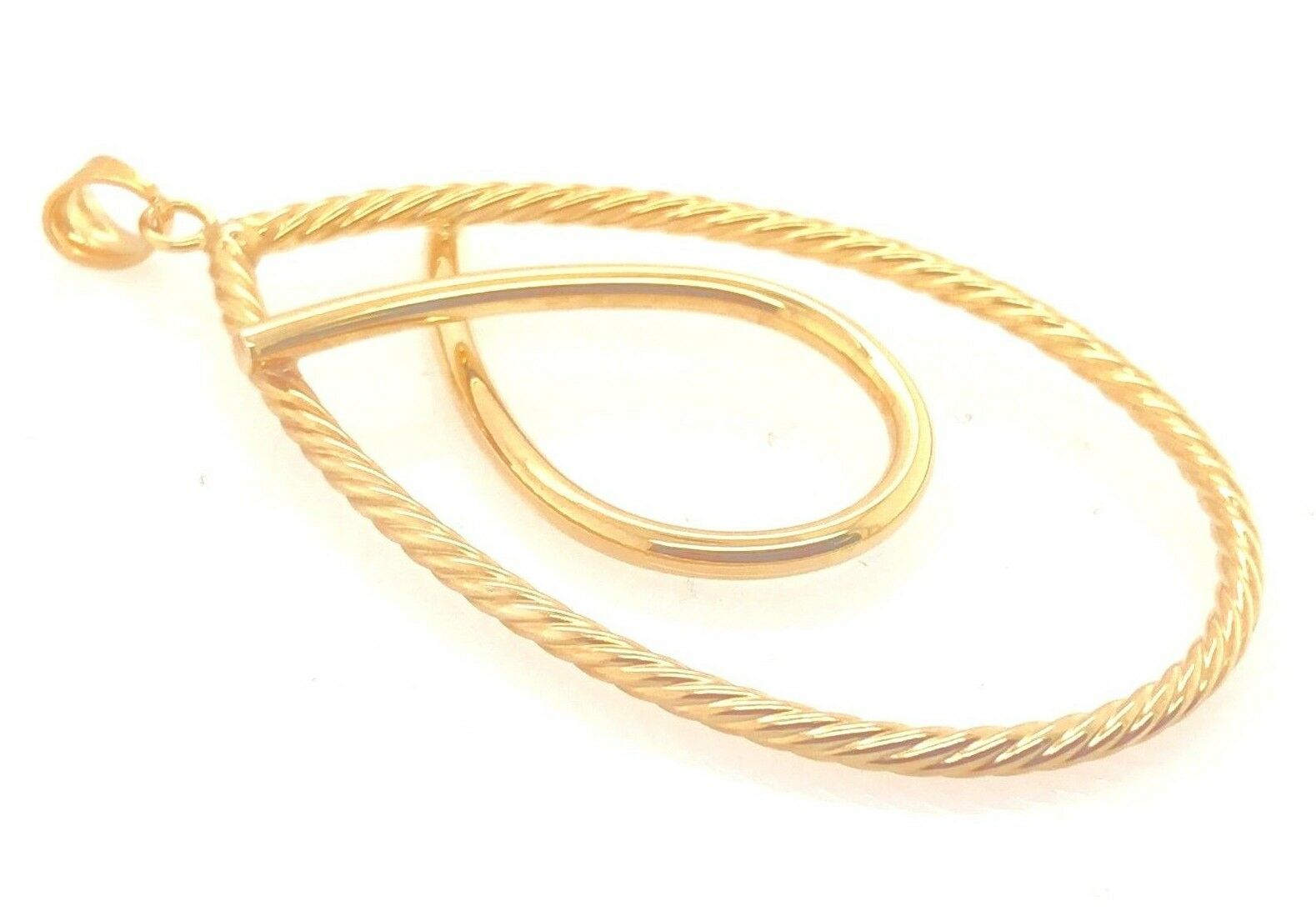 14k Yellow Gold Big Twisted Tear Drop Pear Shape Pendant 2.25" 1.7 grams