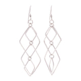 Sterling Silver Diamond-Shaped Link Long Dangle Earrings 2.7"
