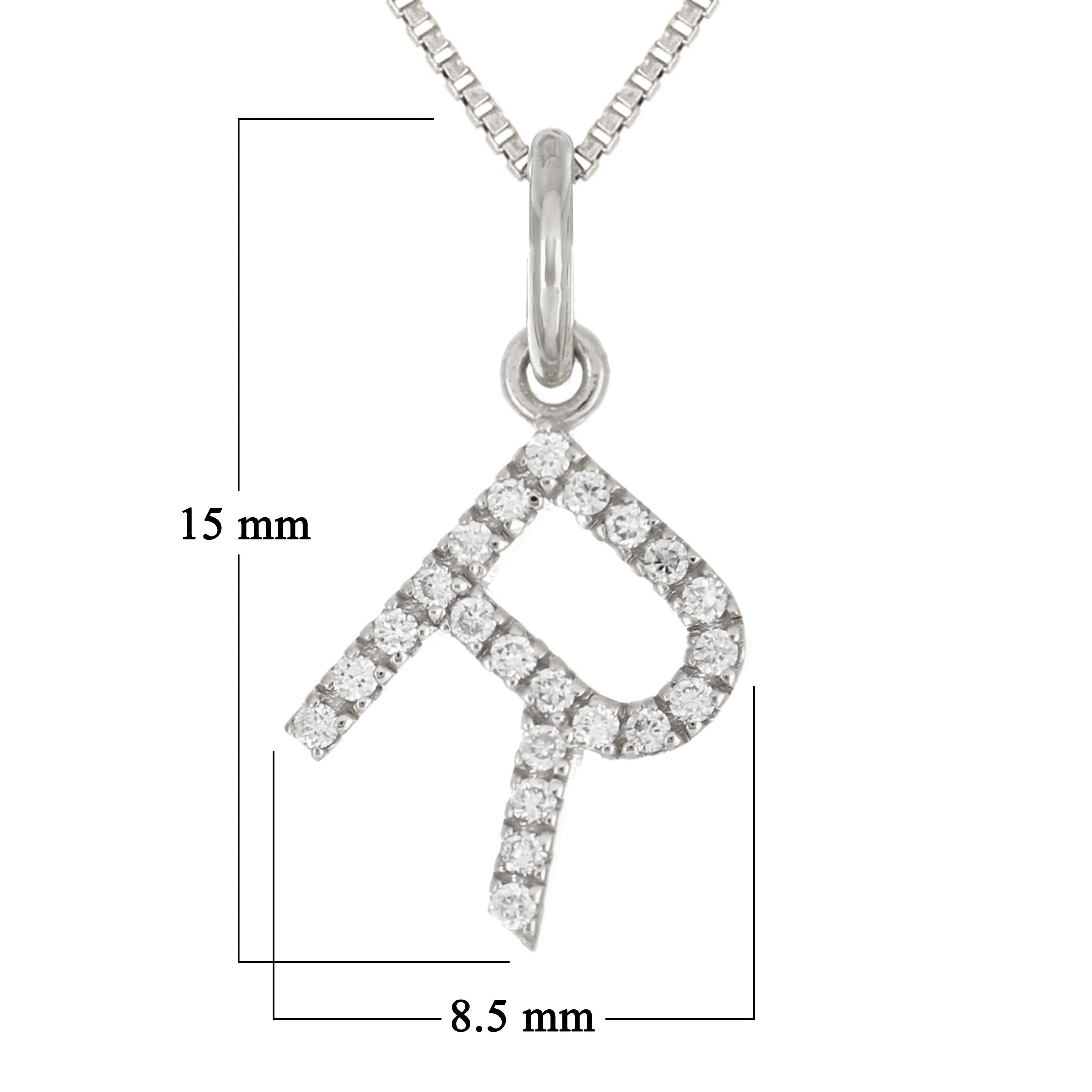 14k White Gold Diamond Initial Letter R Charm Pendant Necklace 18" - Letter R,White