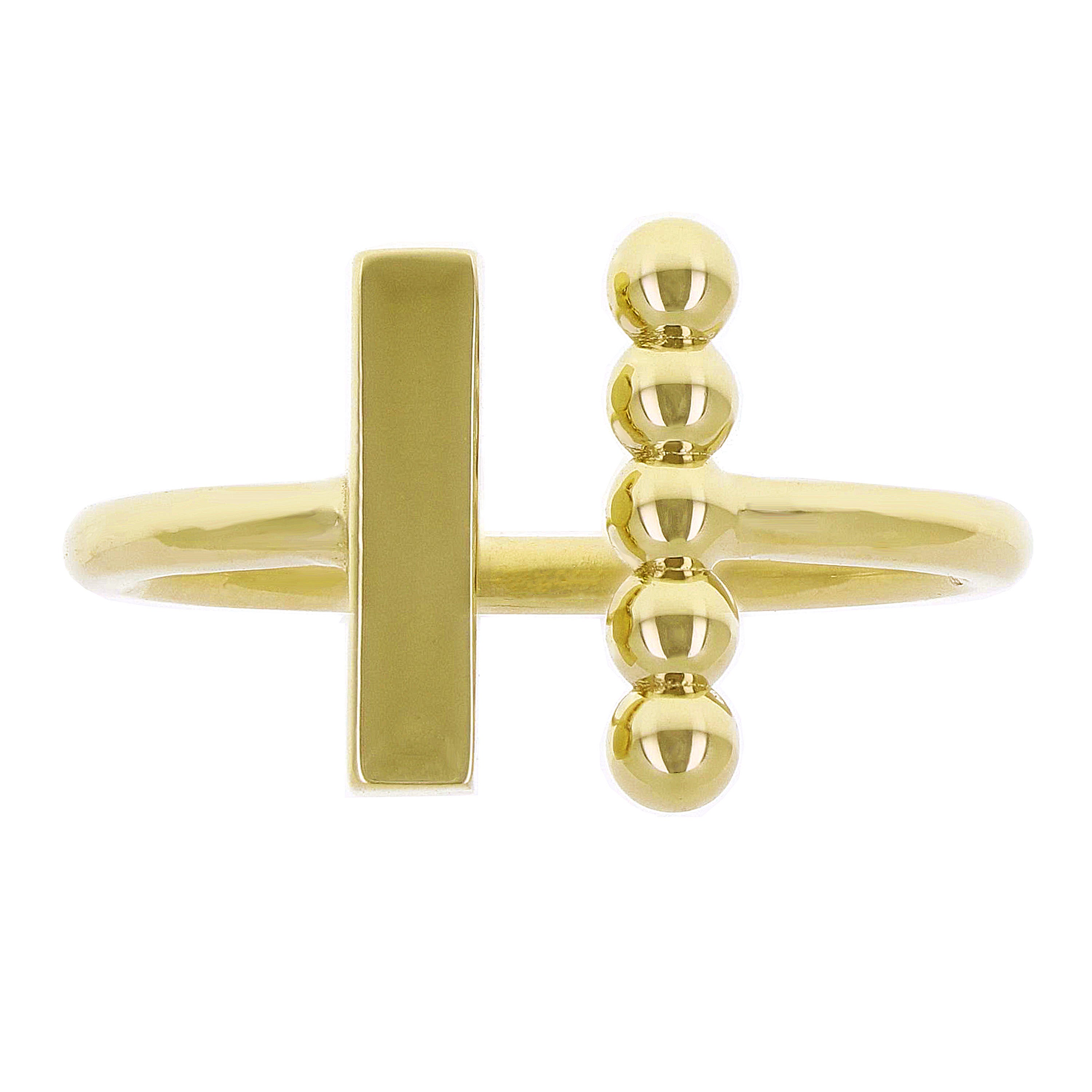 14k Yellow Gold Split Balls & Bar Geometric Minimal Open Ring Size 7.5-3.7 grams