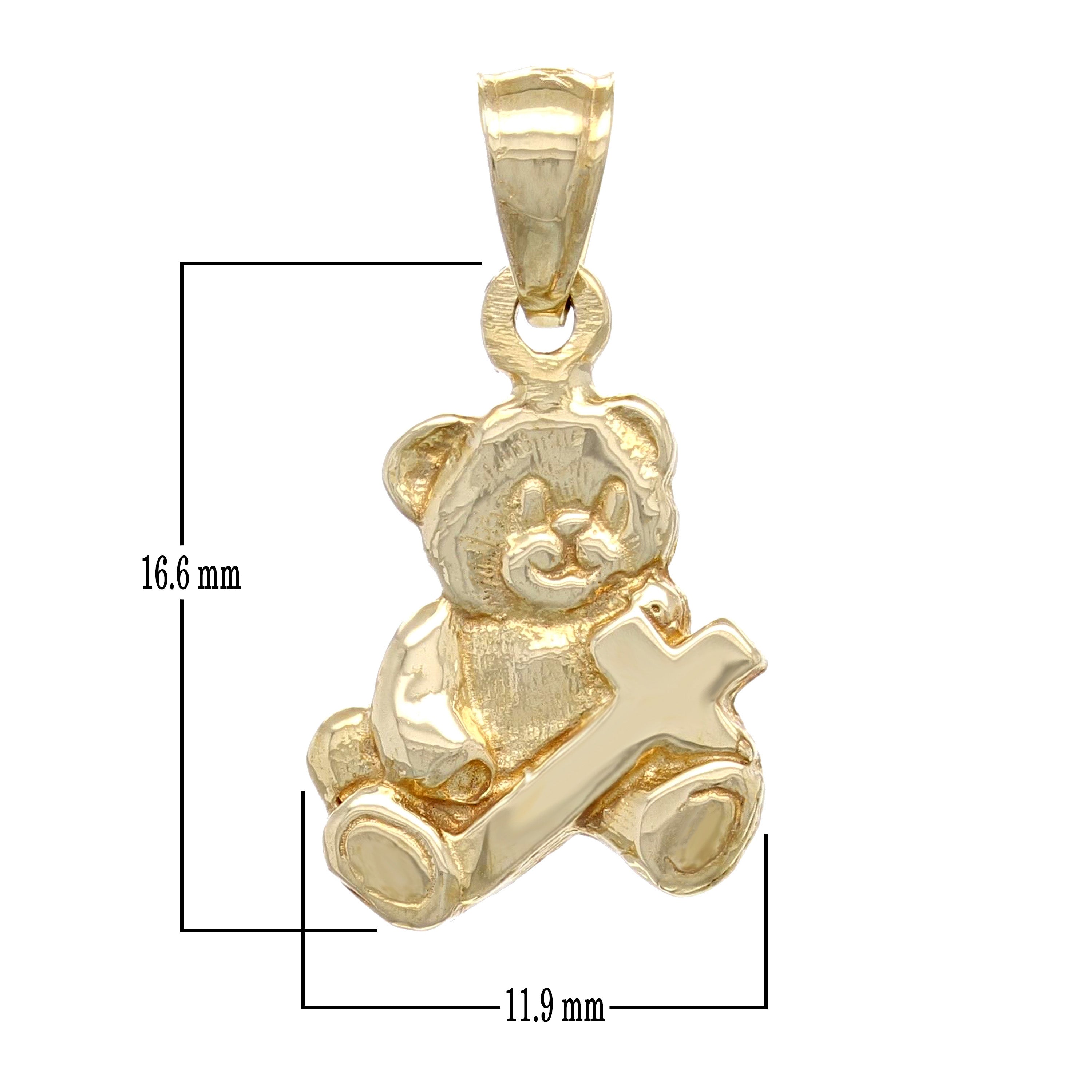 14k Yellow Gold Teddy Bear Holding Cross Pendant - Yellow