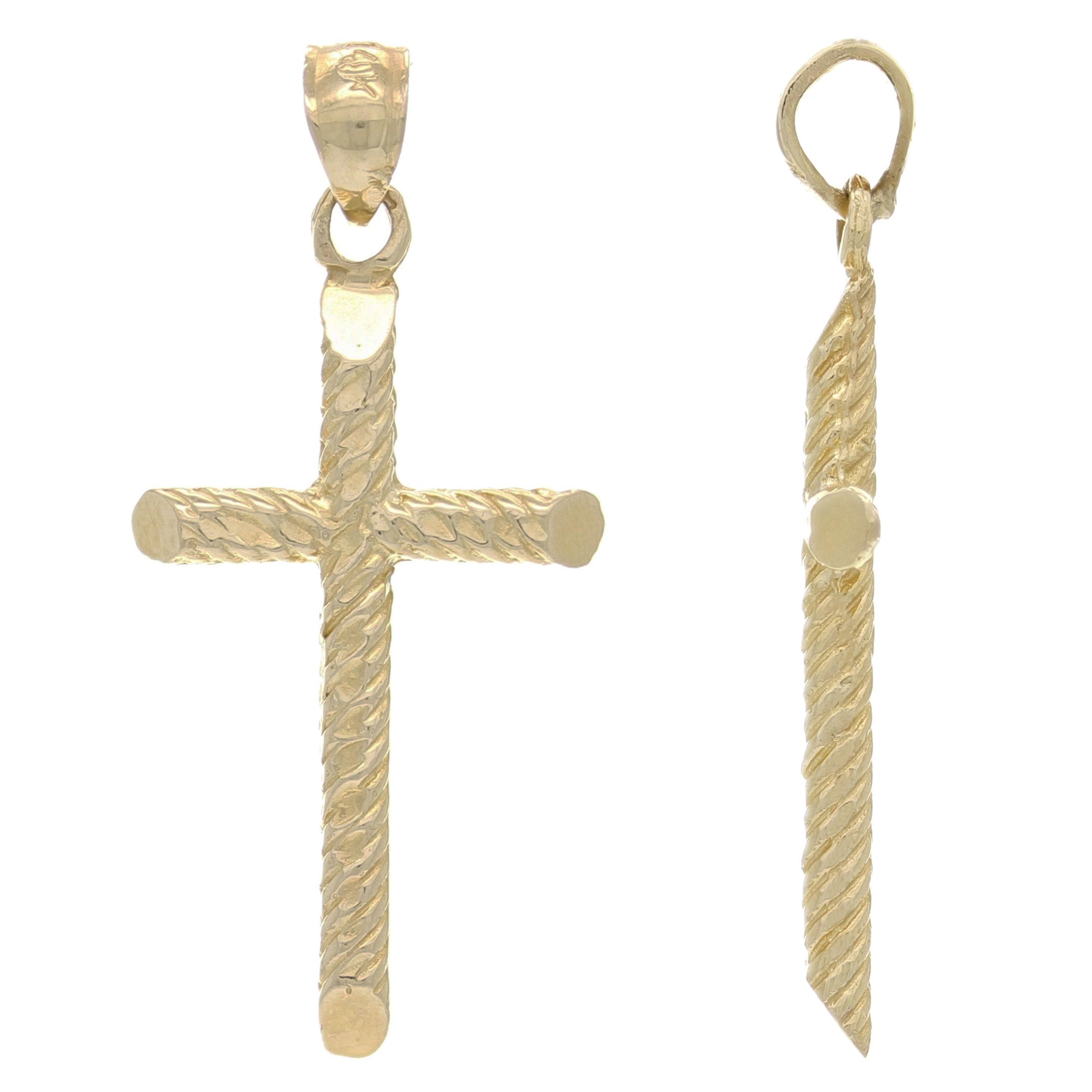 14k Yellow Gold Diamond Cut Cross Religious Charm Pendant 1.3" 2.5 grams - Yellow