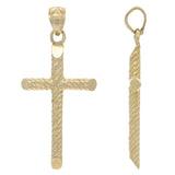 14k Yellow Gold Diamond Cut Cross Religious Charm Pendant 1.3" 2.5 grams - Yellow