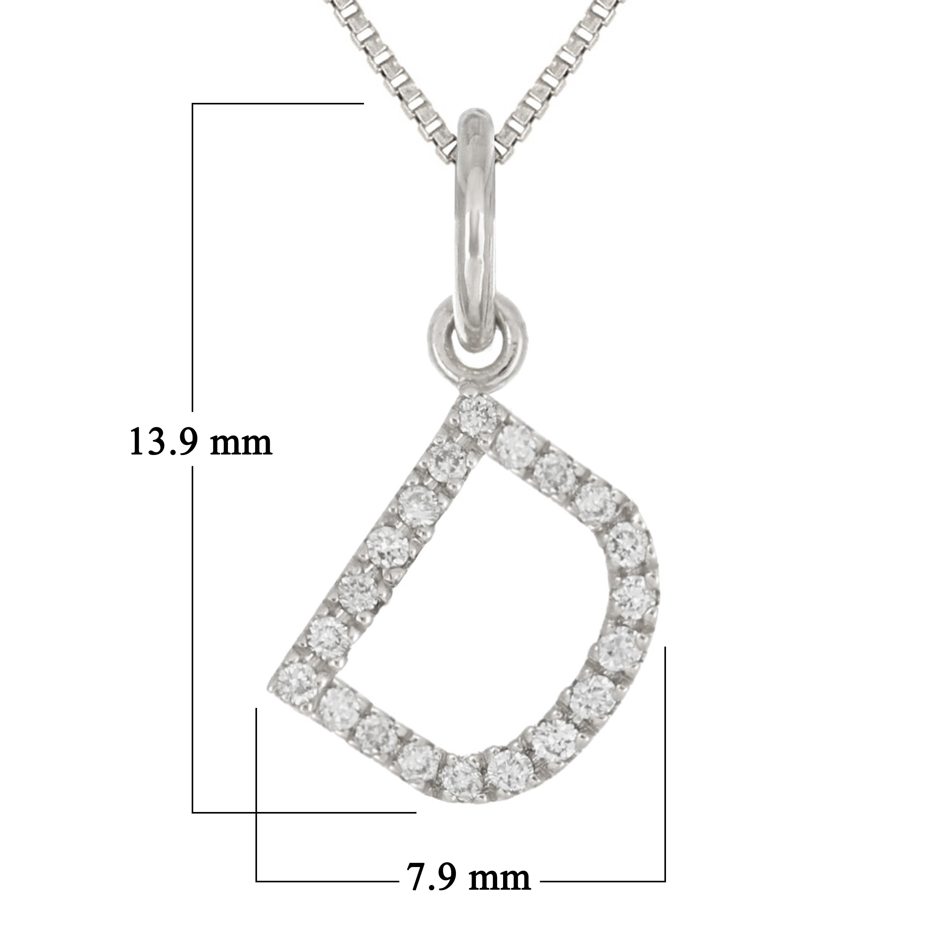 14k White Gold Diamond Initial Letter D Charm Pendant Necklace 18" - Letter D,White