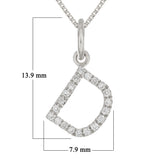14k White Gold Diamond Initial Letter D Charm Pendant Necklace 18" - Letter D,White