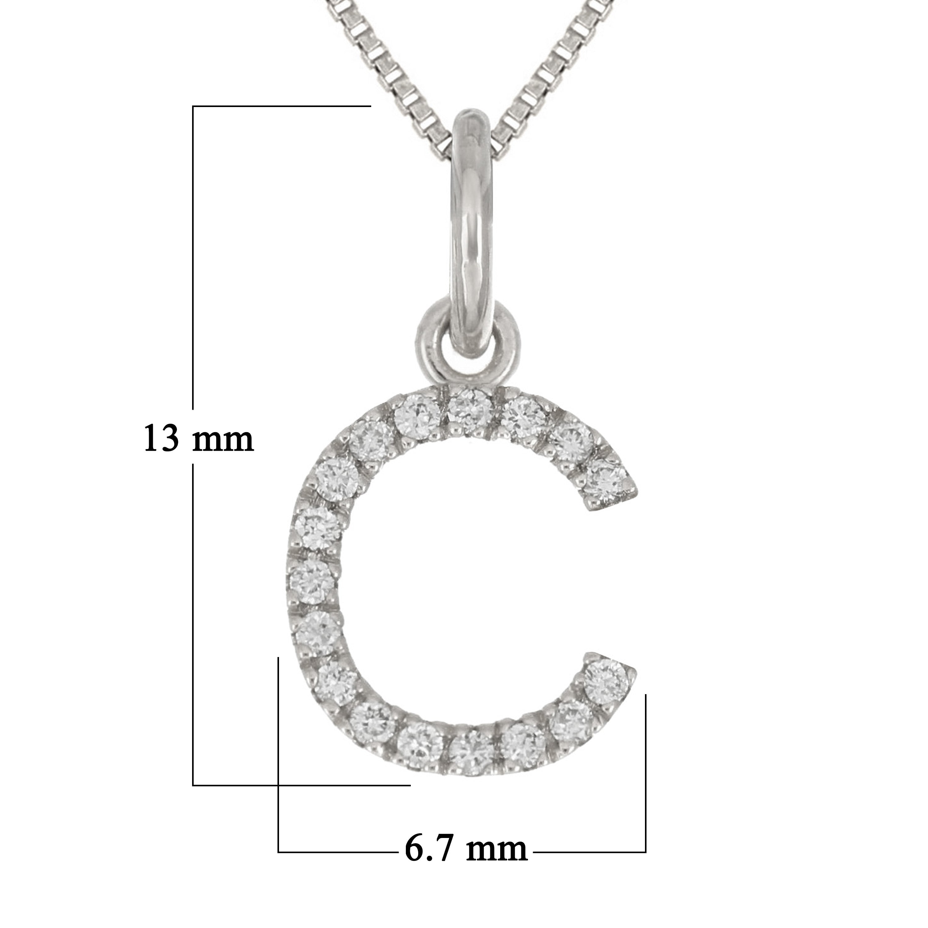 14k White Gold Diamond Initial Letter C Charm Pendant Necklace 18" - Letter C,White